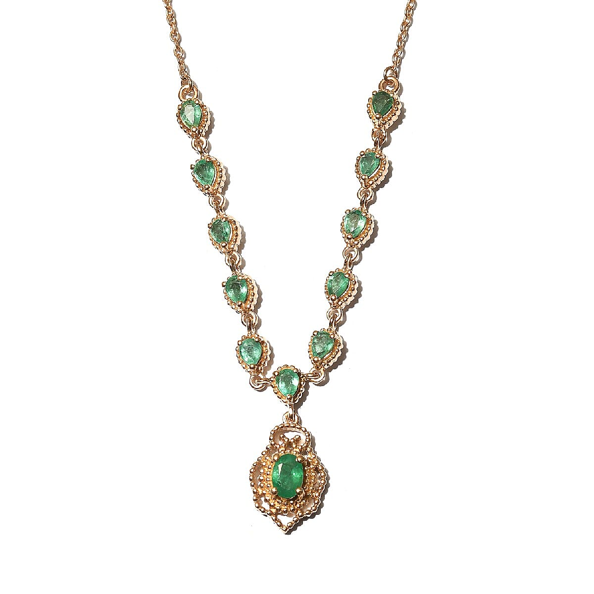 Premium Emerald Necklace (Size 18 with 2 inch Extender) in 18K Yellow Vermeil  Overlay Sterling Silver 2.00 Ct. Silver Wt. 7.44 Gms