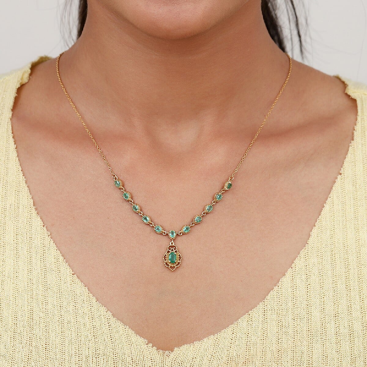 Premium Emerald Necklace (Size 18 with 2 inch Extender) in 18K Yellow Vermeil  Overlay Sterling Silver 2.00 Ct. Silver Wt. 7.44 Gms