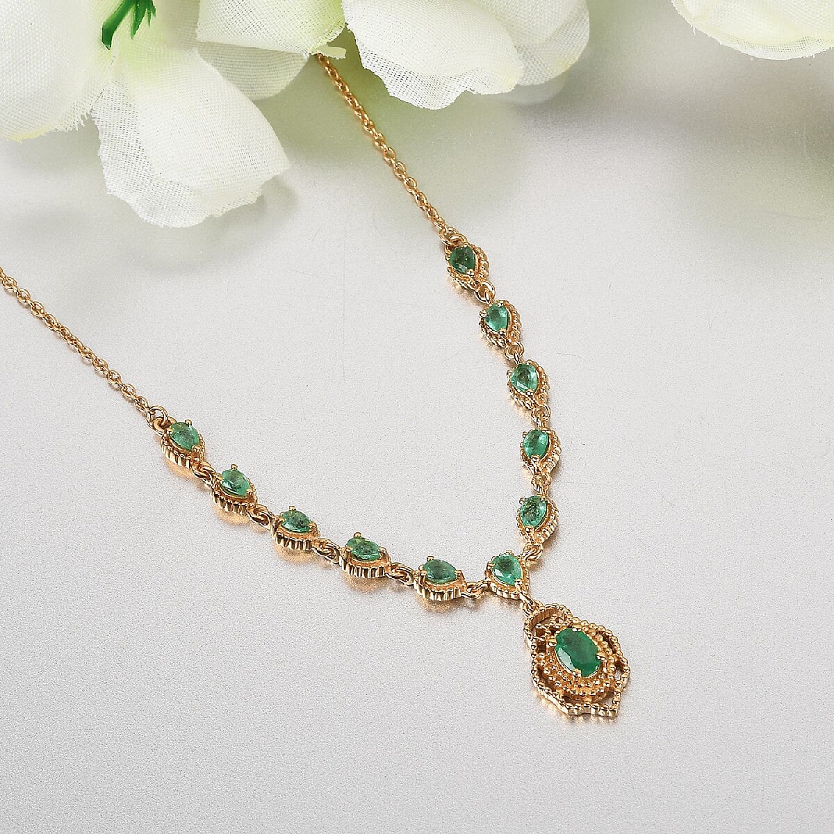 Premium Emerald Necklace (Size 18 with 2 inch Extender) in 18K Yellow Vermeil  Overlay Sterling Silver 2.00 Ct. Silver Wt. 7.44 Gms