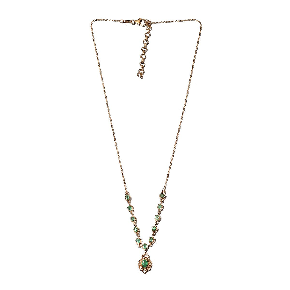 Premium Emerald Necklace (Size 18 with 2 inch Extender) in 18K Yellow Vermeil  Overlay Sterling Silver 2.00 Ct. Silver Wt. 7.44 Gms
