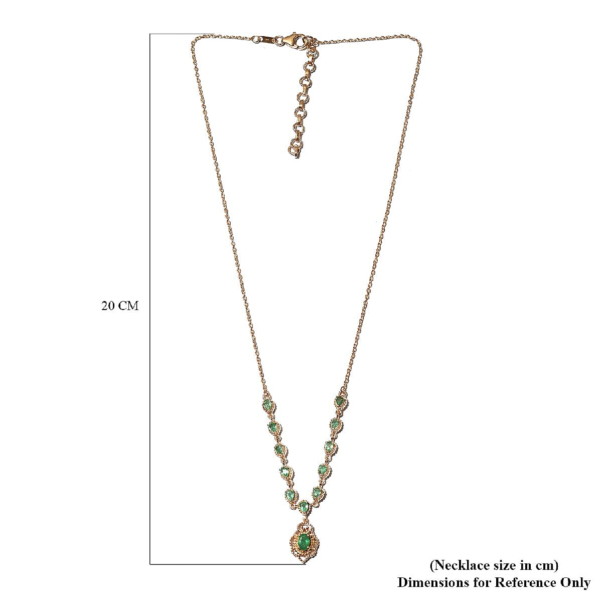 Premium Emerald Necklace (Size 18 with 2 inch Extender) in 18K Yellow Vermeil  Overlay Sterling Silver 2.00 Ct. Silver Wt. 7.44 Gms