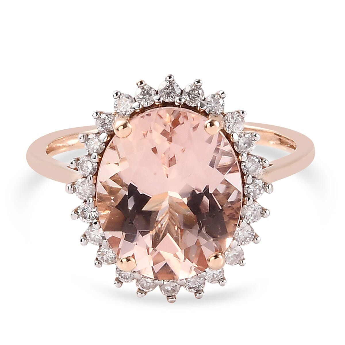 9K Rose Gold Maroppino Morganite and Diamond Ring 4.820 Ct.