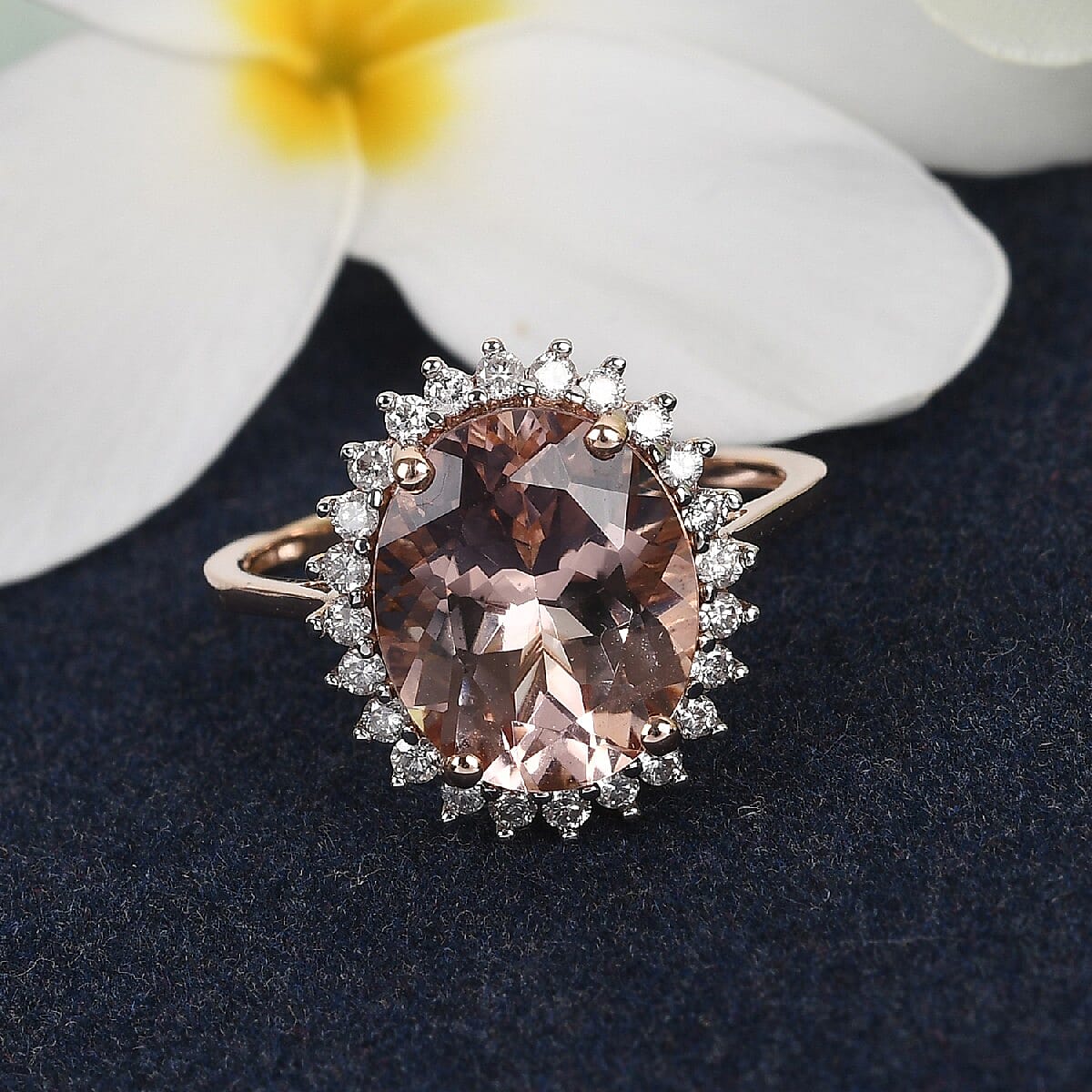 9K Rose Gold Maroppino Morganite and Diamond Ring 4.820 Ct.