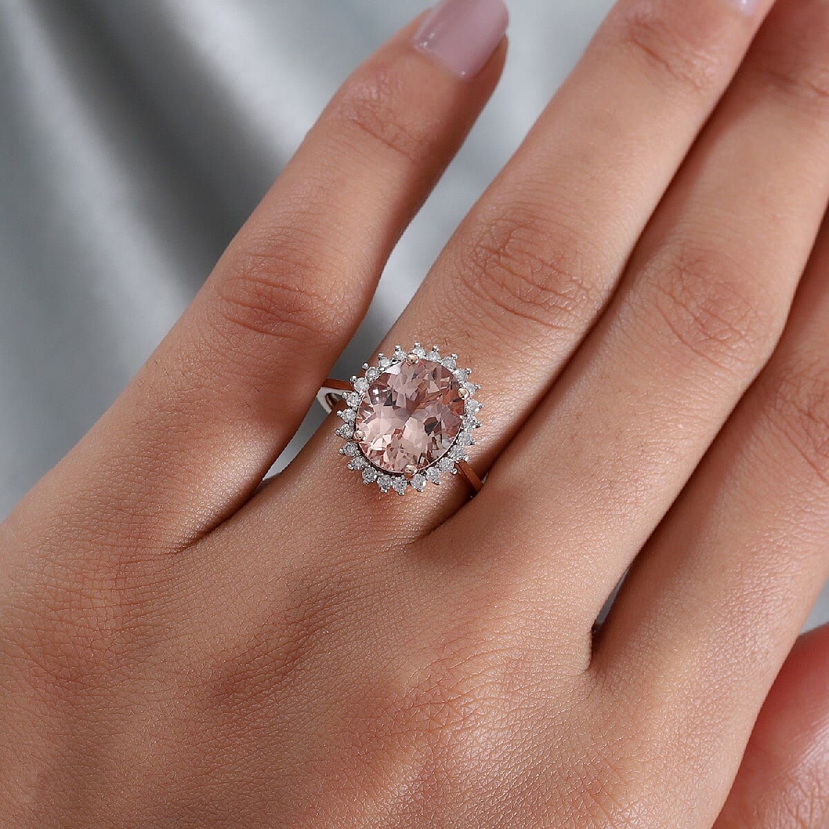 9K Rose Gold Maroppino Morganite and Diamond Ring 4.820 Ct.