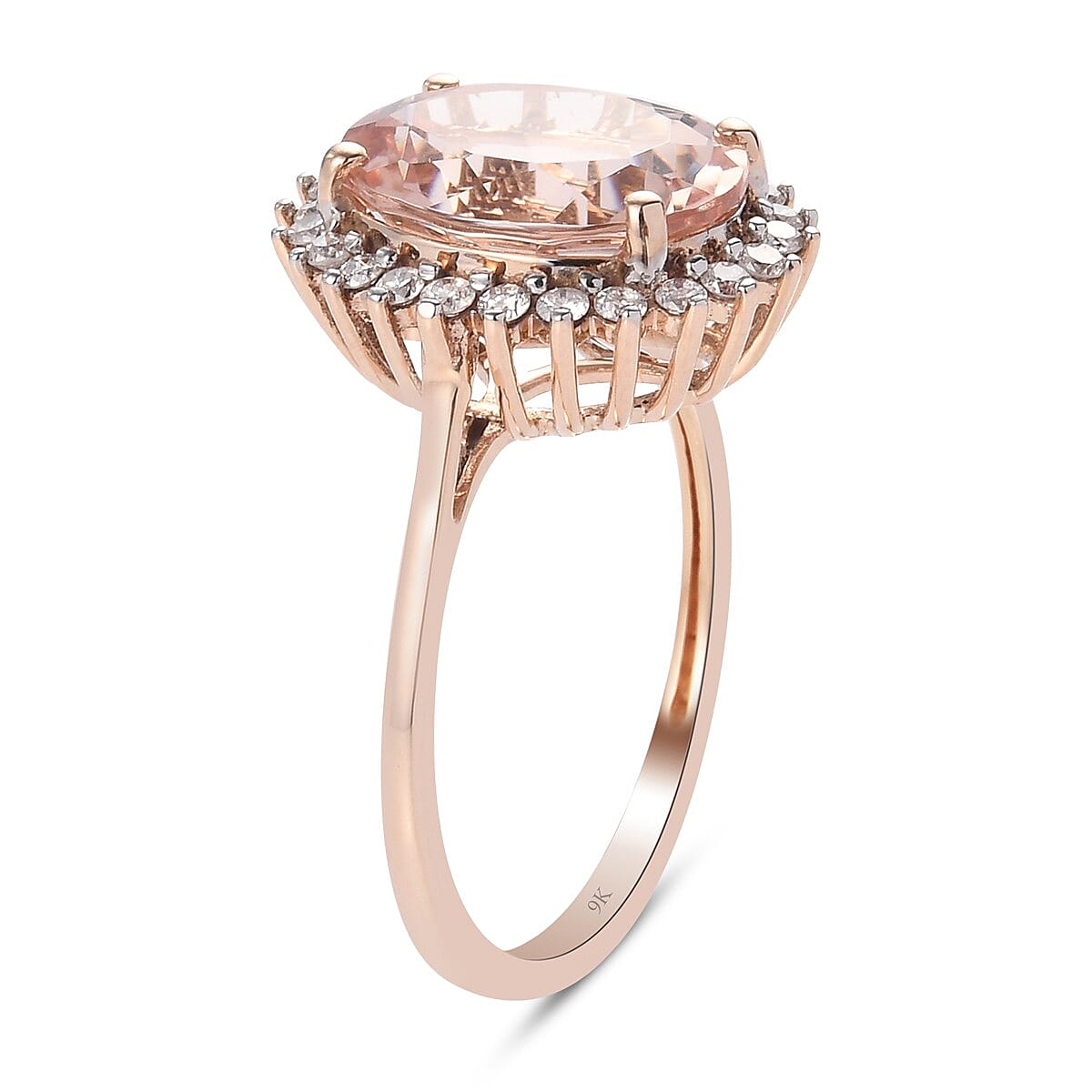 9K Rose Gold Maroppino Morganite and Diamond Ring 4.820 Ct.