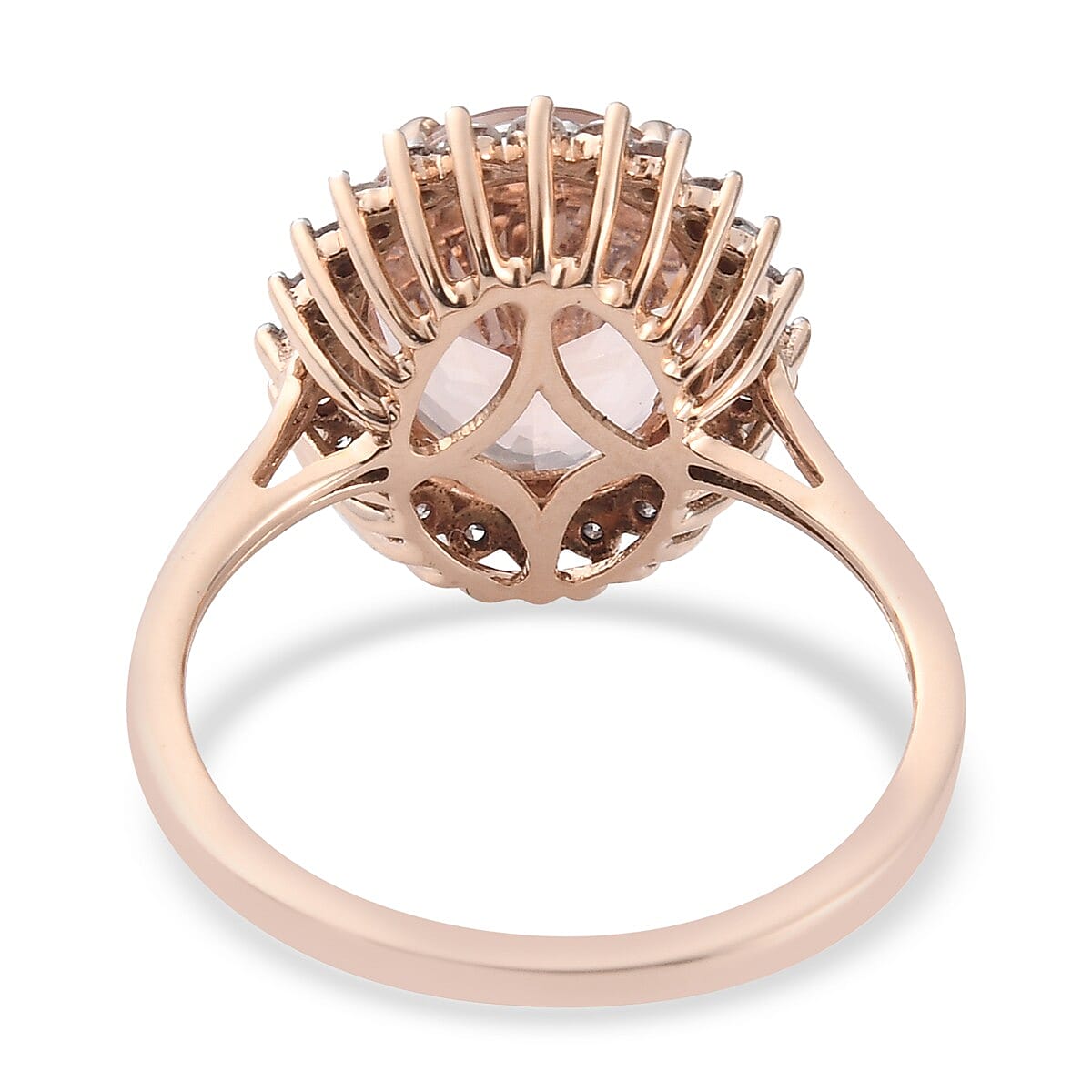 9K Rose Gold Maroppino Morganite and Diamond Ring 4.820 Ct.