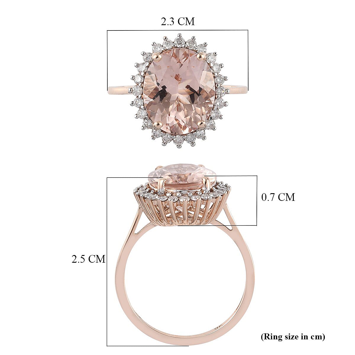 9K Rose Gold Maroppino Morganite and Diamond Ring 4.820 Ct.