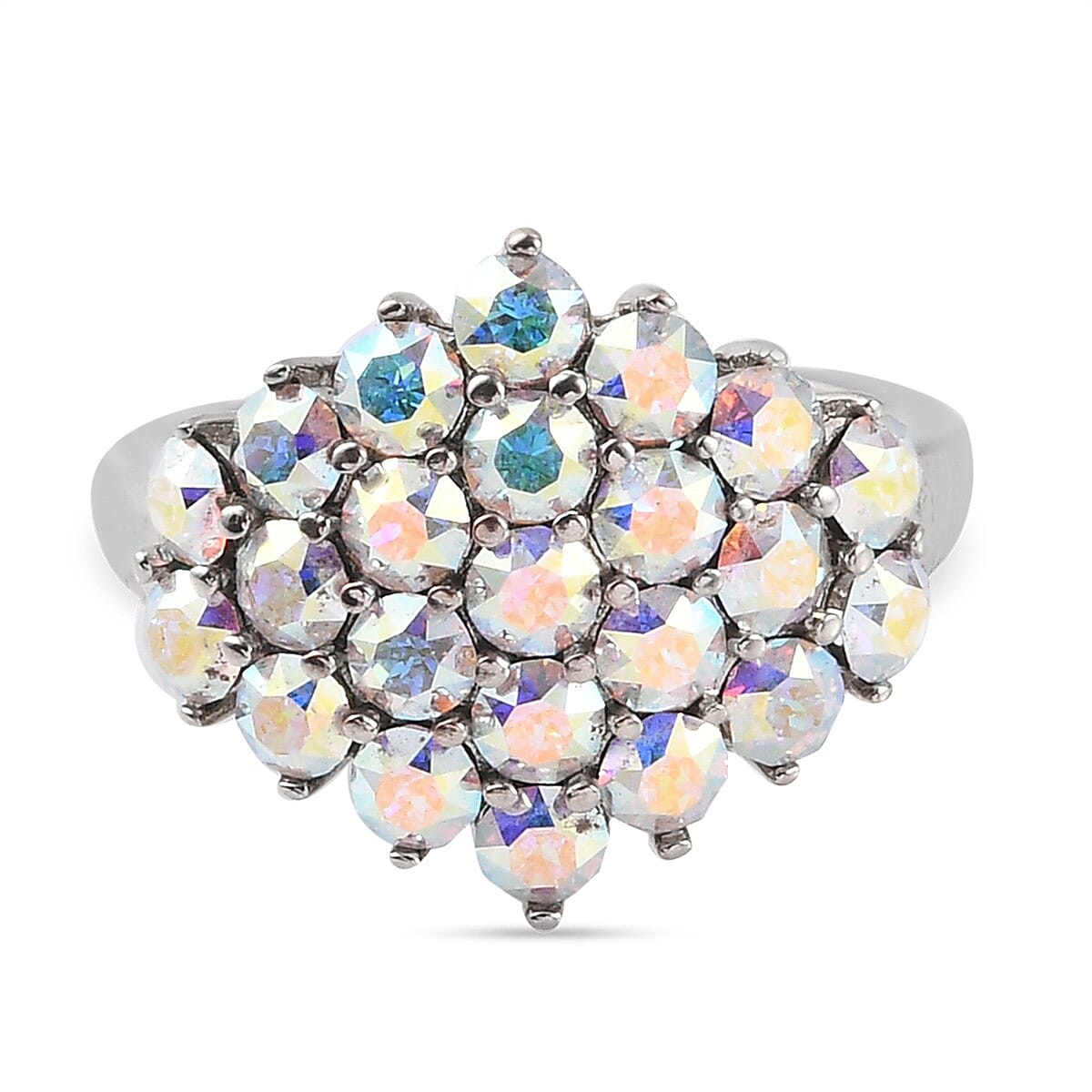 J Francis AB Crystal Ring in Silver Tone