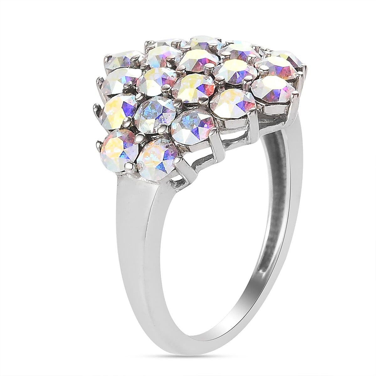 J Francis AB Crystal Ring in Silver Tone