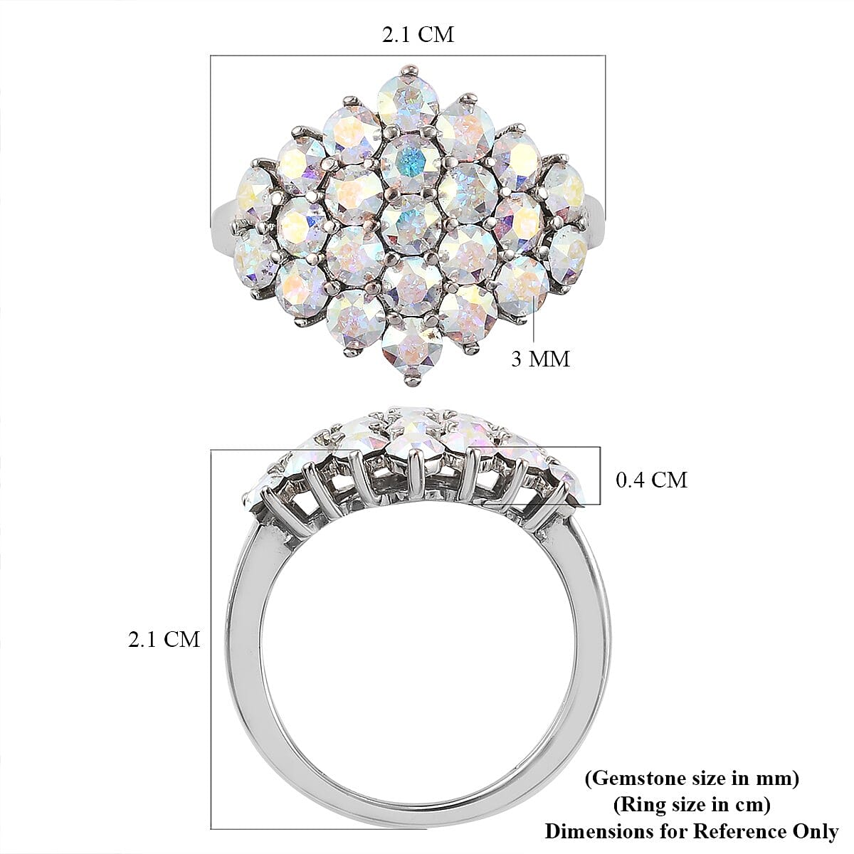 J Francis AB Crystal Ring in Silver Tone