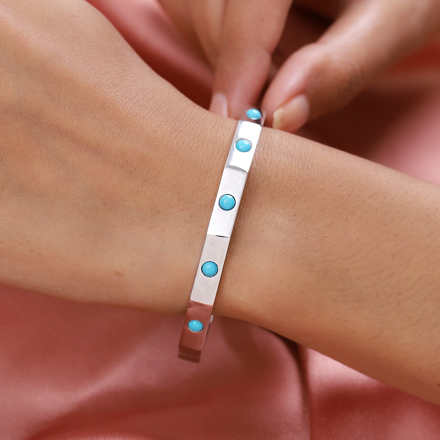 Arizona Sleeping Beauty Turquoise  Full Bangle in Platinum Overlay Sterling Silver 2.52 Ct,  Silver Wt. 25.03 Gms