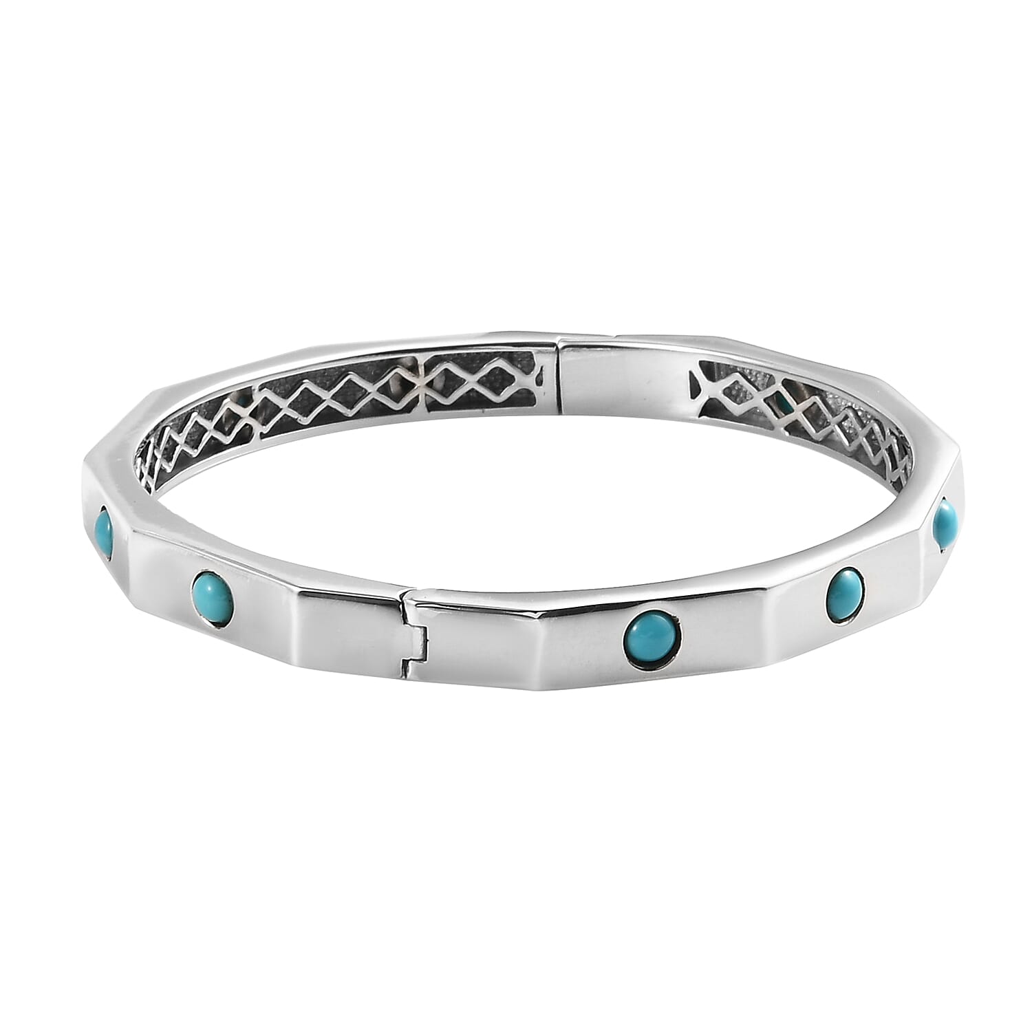 Arizona Sleeping Beauty Turquoise Eternity Bangle (Size 7.5) with Clasp in Platinum Overlay Sterling Silver 2.70 Ct, Silver Wt. 23.58 Gms