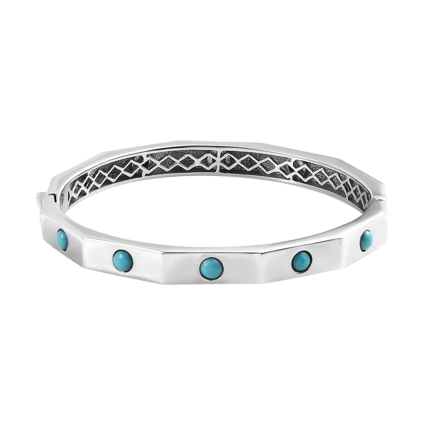 Arizona Sleeping Beauty Turquoise Eternity Bangle (Size 7.5) with Clasp in Platinum Overlay Sterling Silver 2.70 Ct, Silver Wt. 23.58 Gms