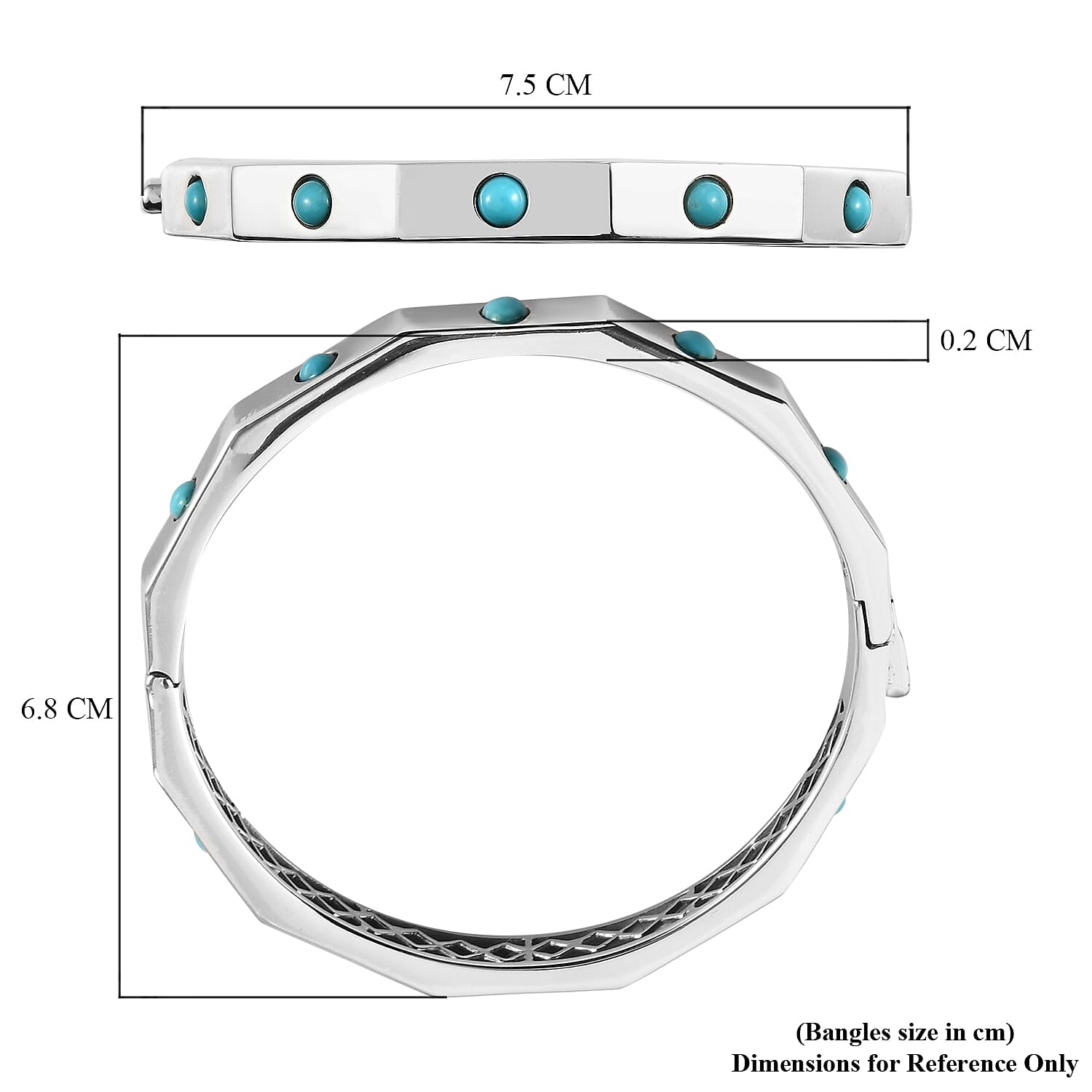 Arizona Sleeping Beauty Turquoise Eternity Bangle (Size 7.5) with Clasp in Platinum Overlay Sterling Silver 2.70 Ct, Silver Wt. 23.58 Gms