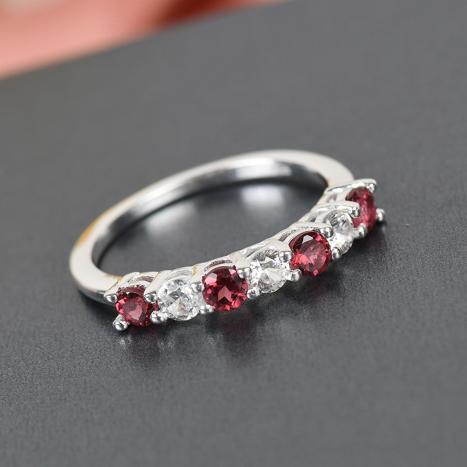 Orissa Rose Garnet & Natural Cambodian Zircon Ring in Sterling Silver 1.07 Ct.