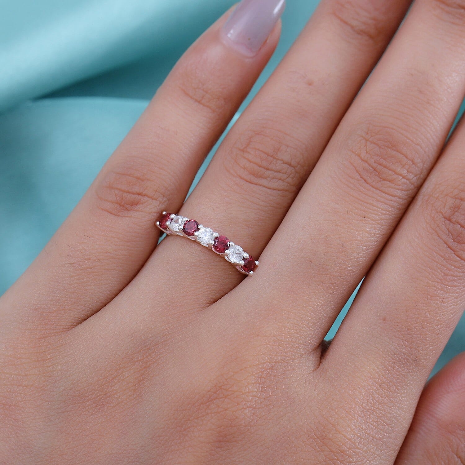 Orissa Rose Garnet & Natural Cambodian Zircon Ring in Sterling Silver 1.07 Ct.