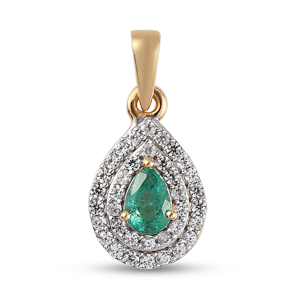 Emerald and Natural Cambodian Zircon Pendant in 14K Gold Overlay ...