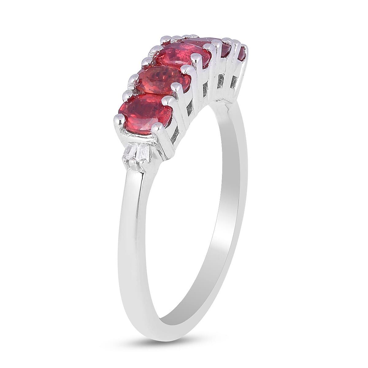 Red Sapphire and Diamond Ring in Platinum Overlay Sterling Silver 1.260 Ct.