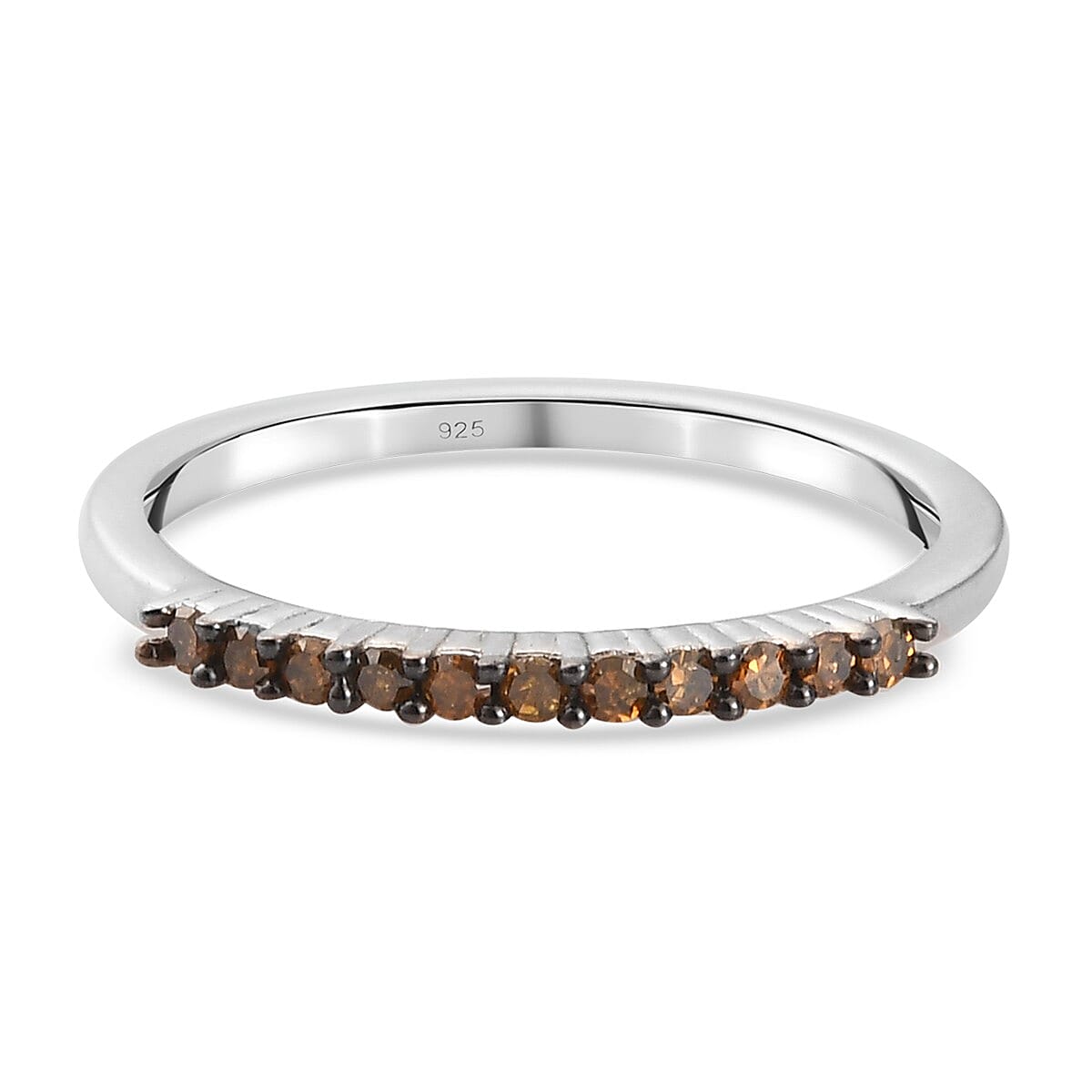 Red Diamond Half Eternity Ring in Sterling Silver