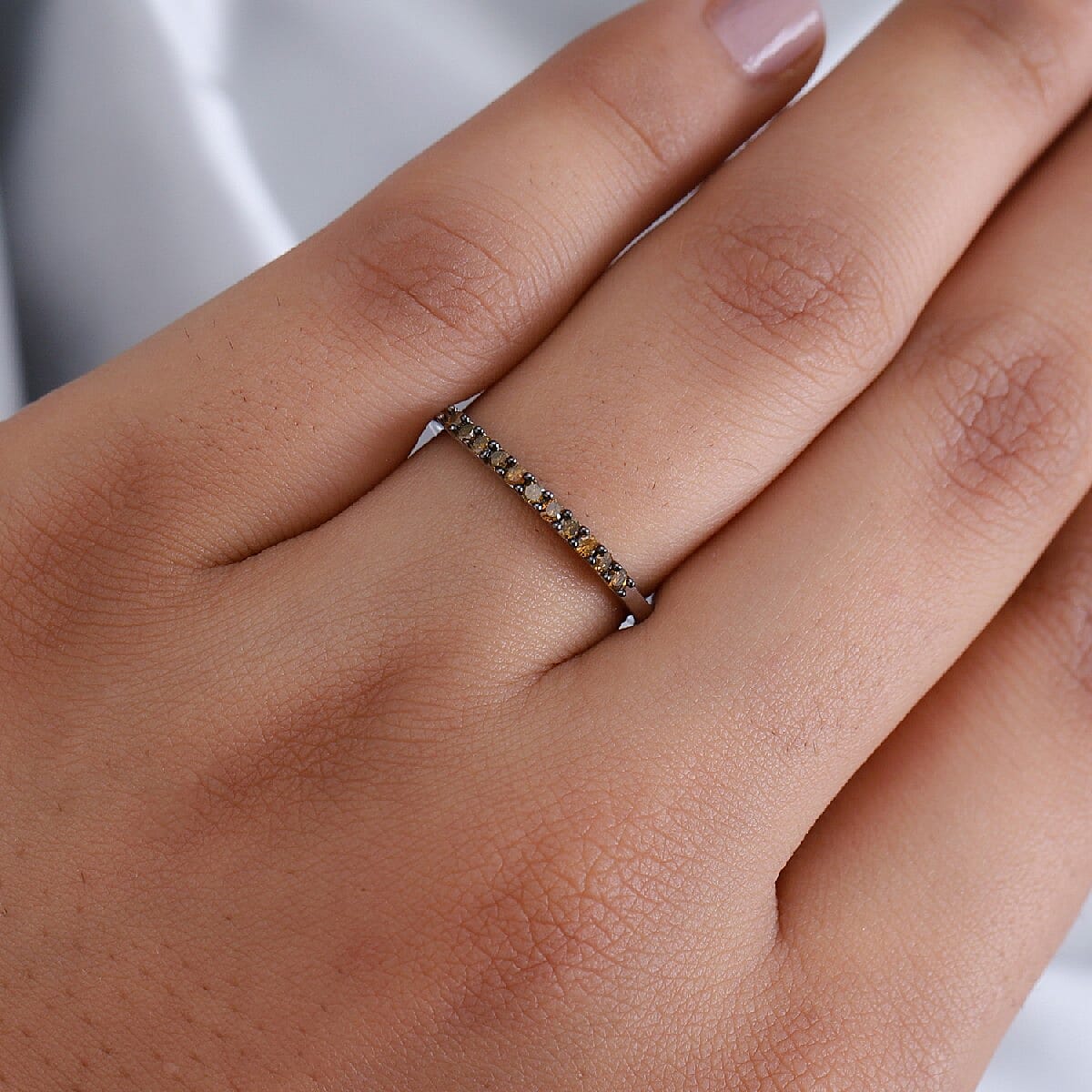 Red Diamond Half Eternity Ring in Sterling Silver