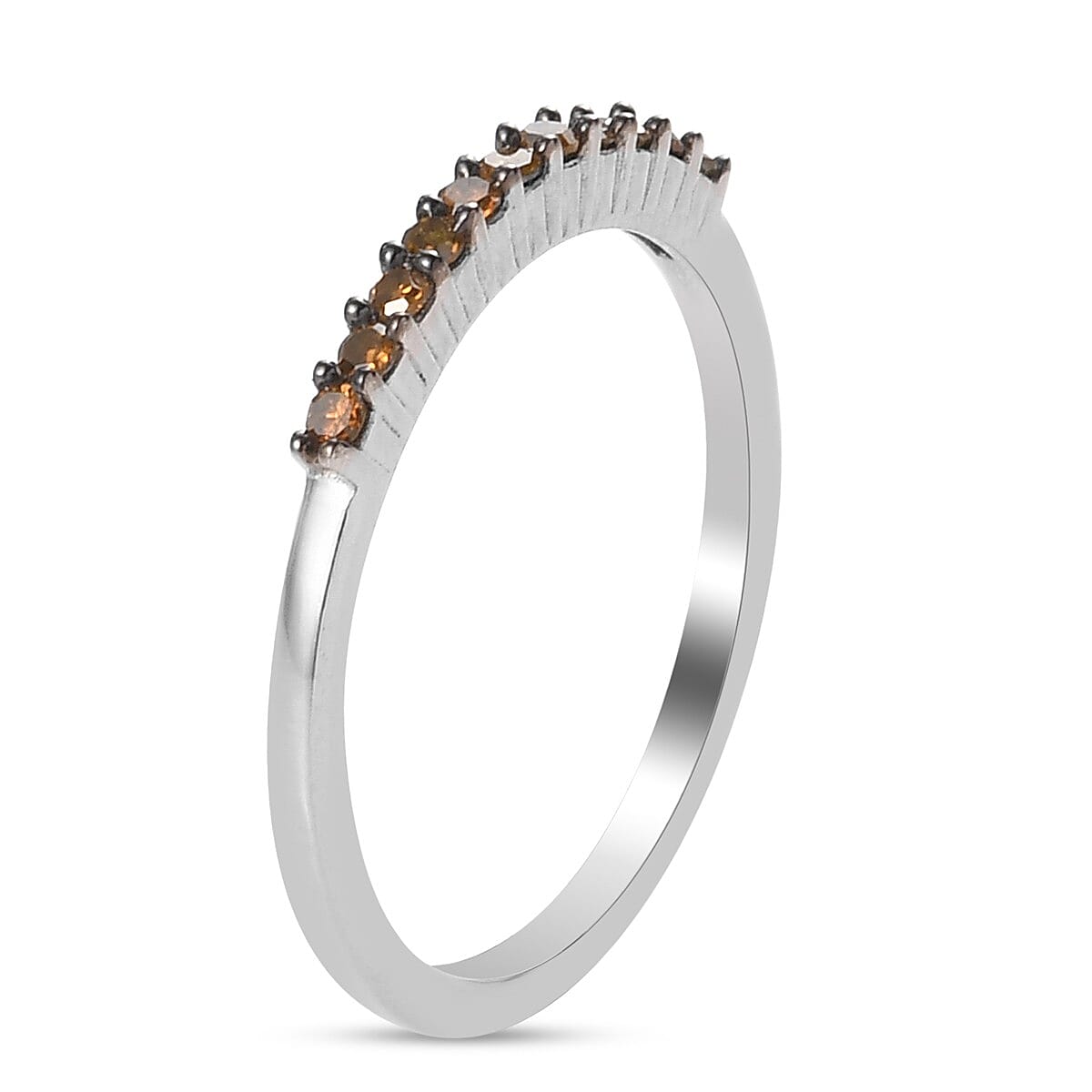 Red Diamond Half Eternity Ring in Sterling Silver