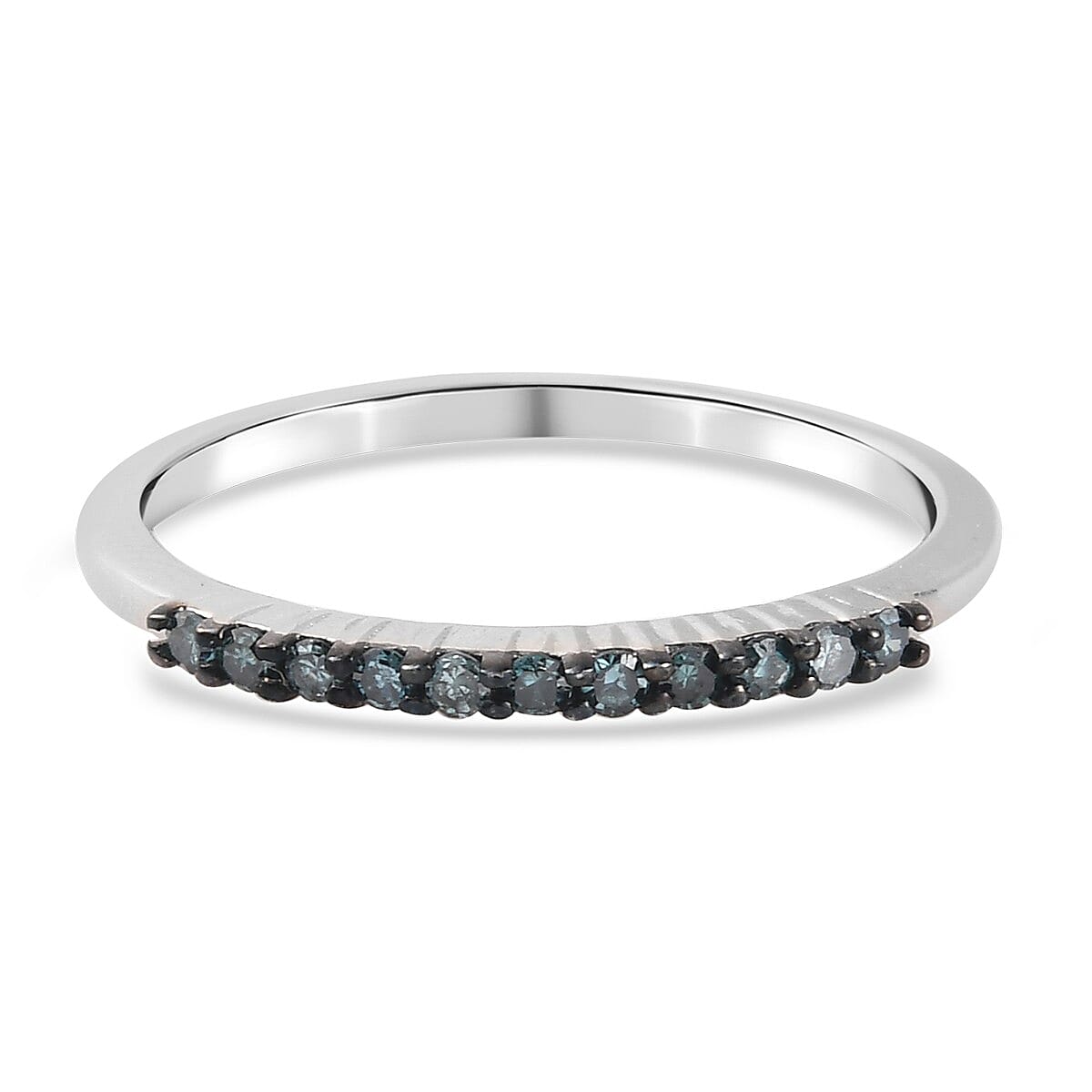 Blue Diamond Half Eternity Ring in Sterling Silver