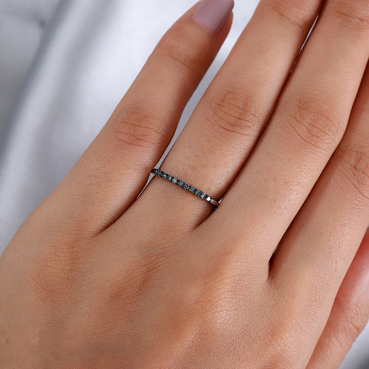 Blue Diamond Half Eternity Ring in Sterling Silver