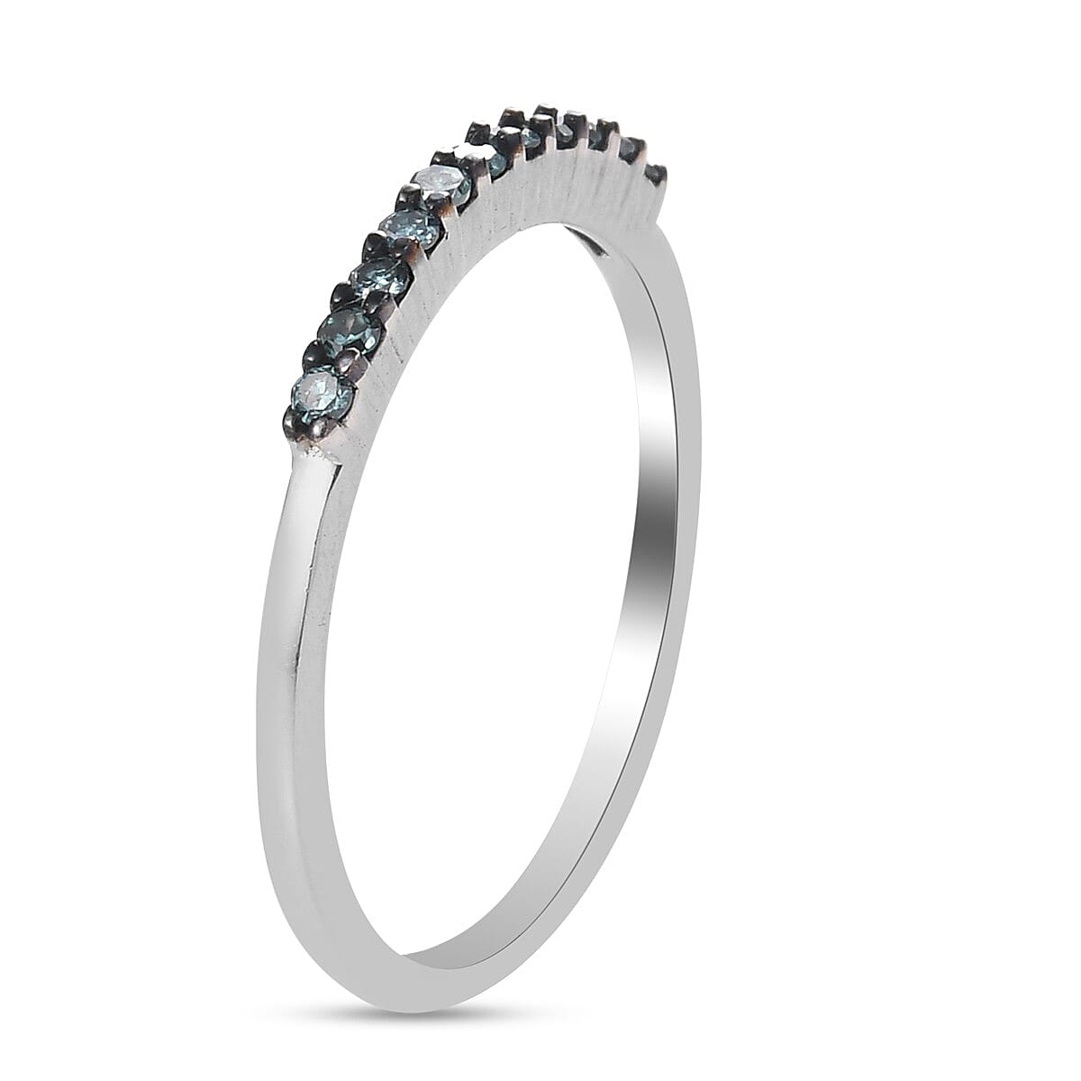 Blue Diamond Half Eternity Ring in Sterling Silver
