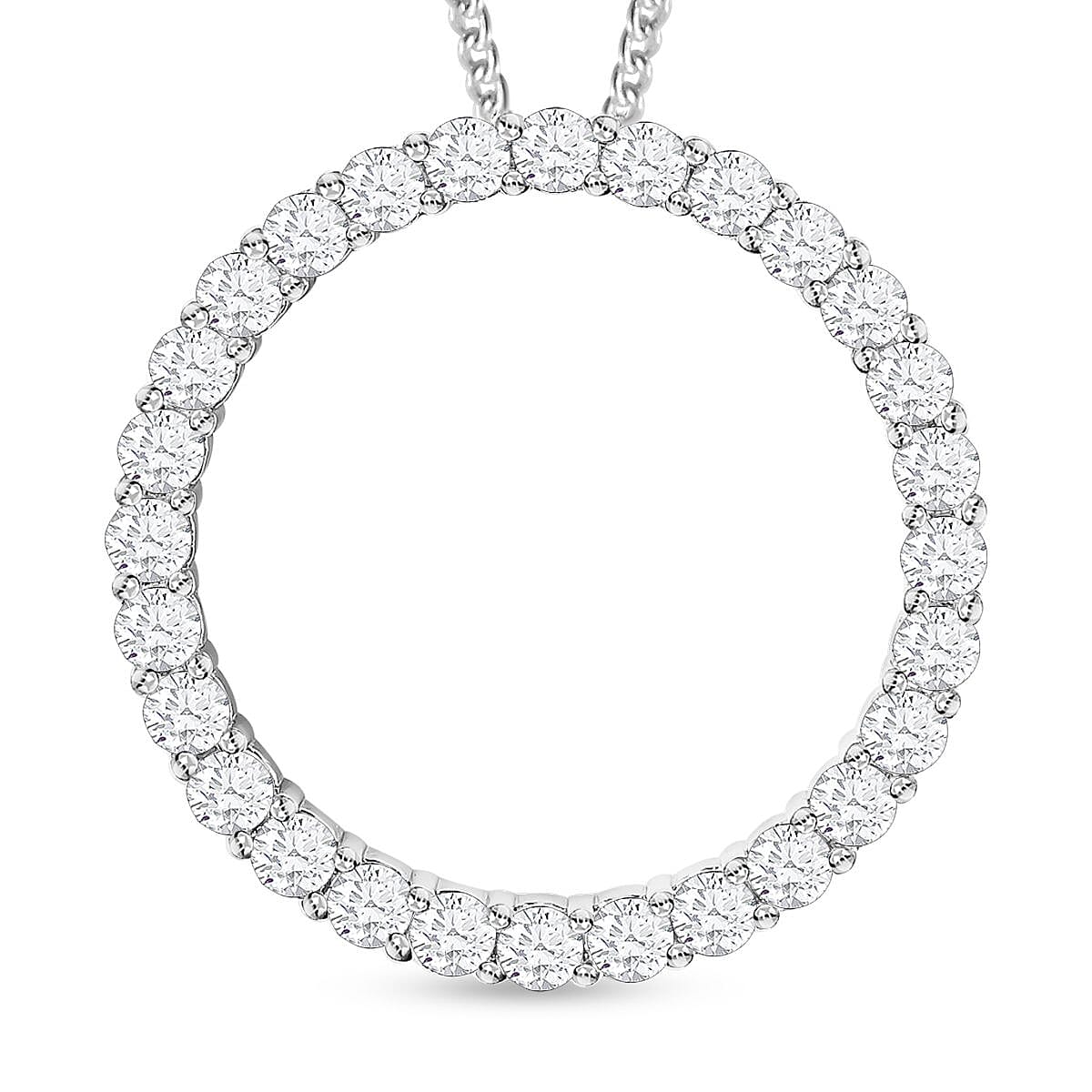 Moissanite Circle of Life Pendant With Chain (Size -18) in Rhodium Overlay Sterling Silver