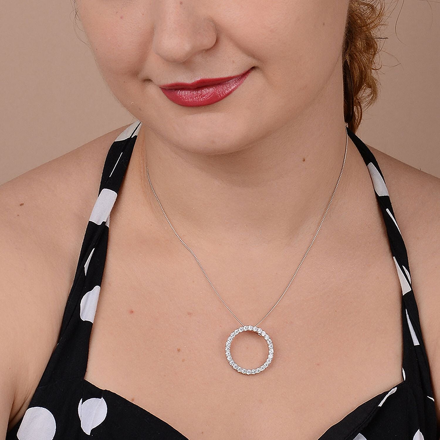 Moissanite Circle of Life Pendant With Chain (Size -18) in Rhodium Overlay Sterling Silver