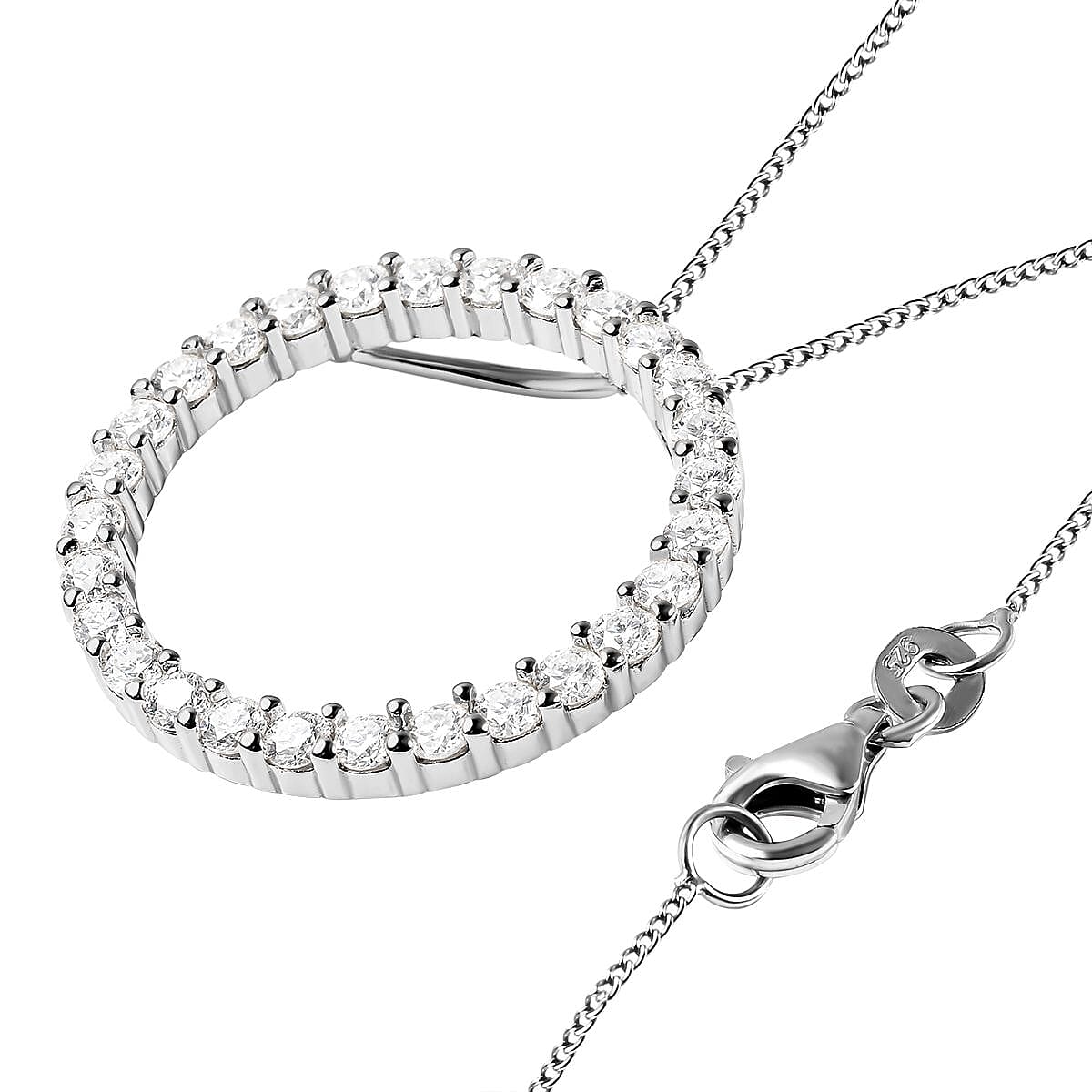 Moissanite Circle of Life Pendant With Chain (Size -18) in Rhodium Overlay Sterling Silver