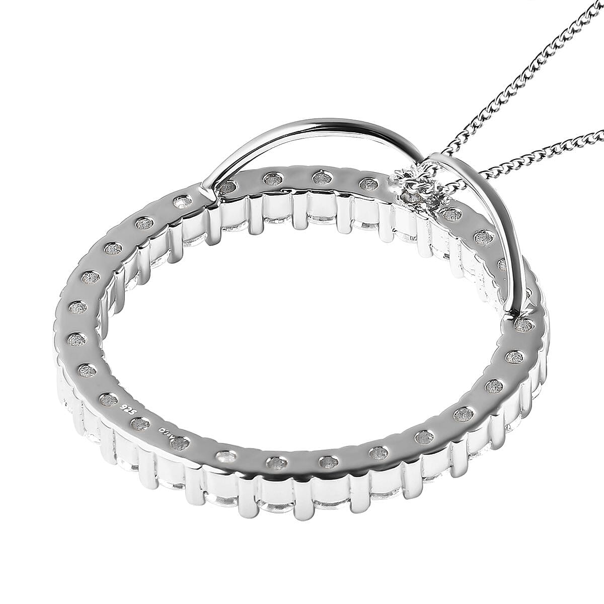 Moissanite Circle of Life Pendant With Chain (Size -18) in Rhodium Overlay Sterling Silver