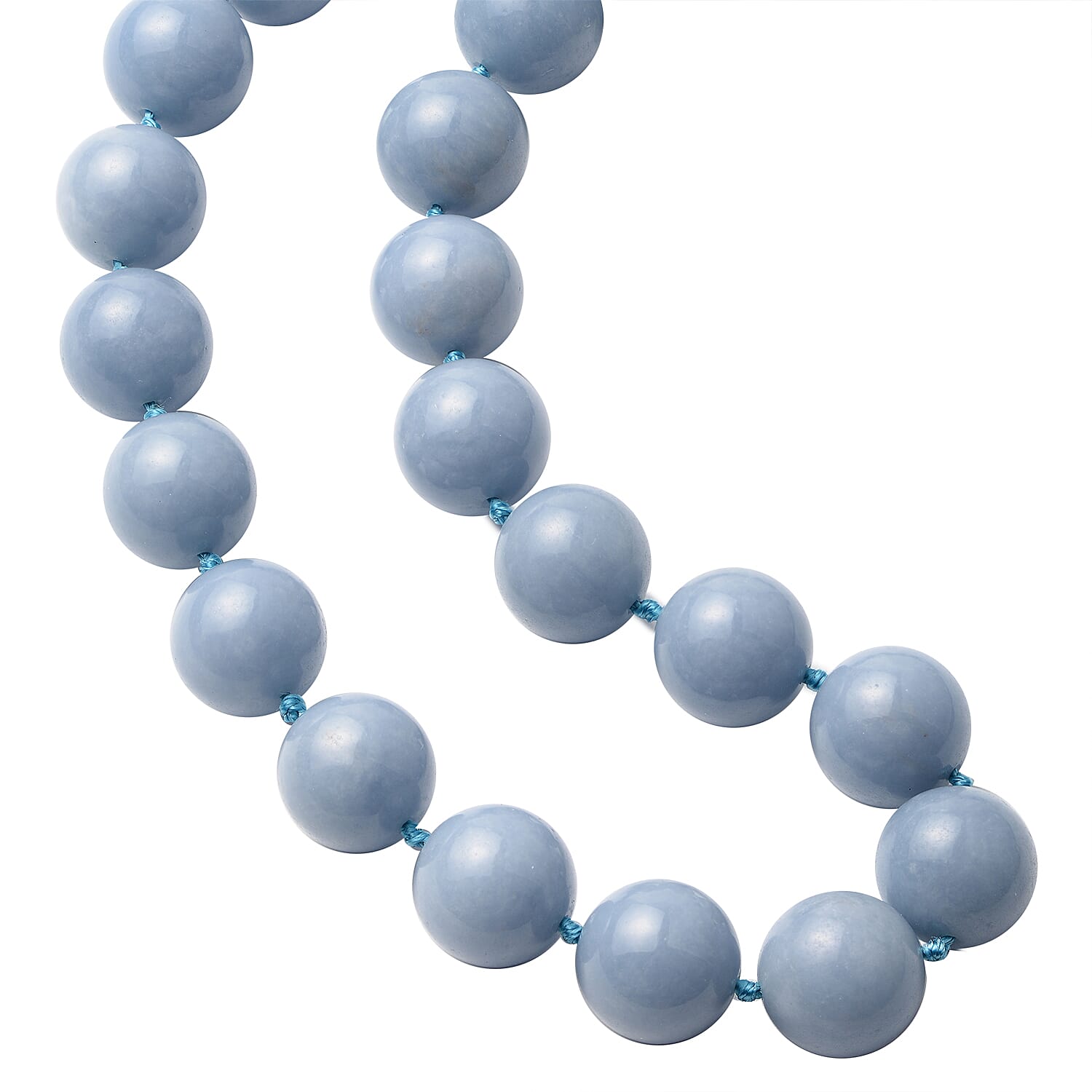 Angelite Beads Necklace (Size - 20) With Magnetic Clasp in Rhodium Overlay Sterling Silver 689 Ct.