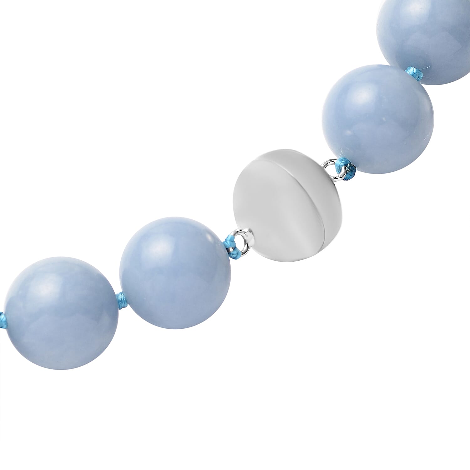 Angelite Beads Necklace (Size - 20) With Magnetic Clasp in Rhodium Overlay Sterling Silver 689 Ct.