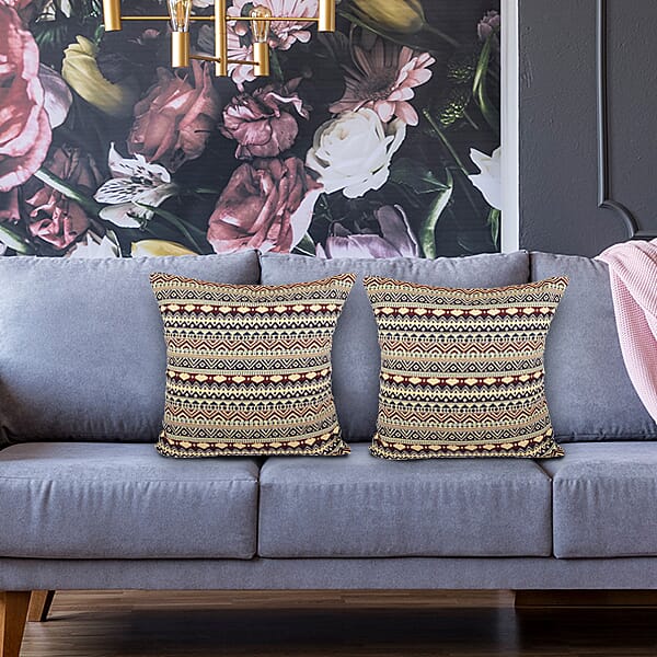 Set of 2 - Turkish Kilim Pattern Cushion Covers - Yellow and Multi