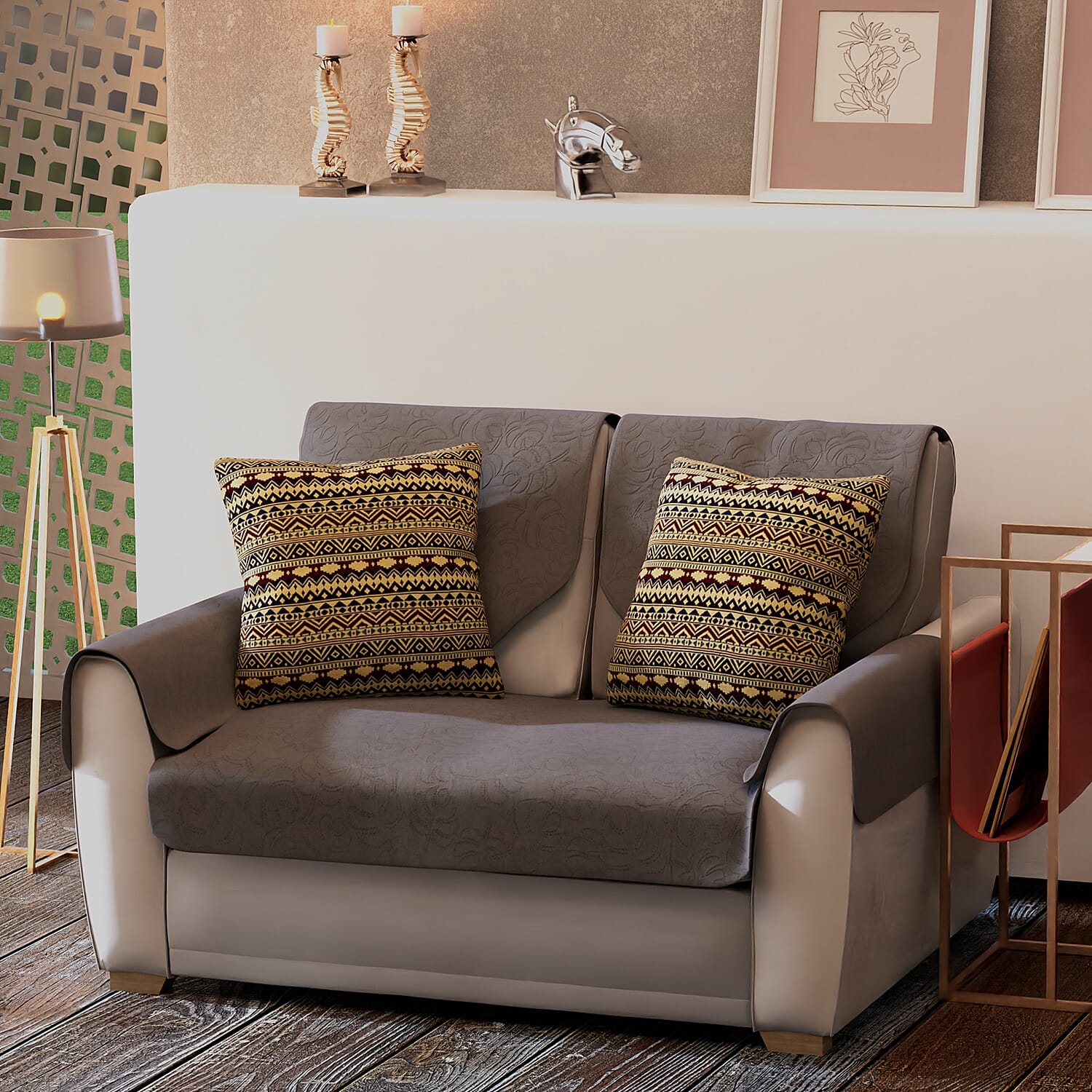 Set of 2 - Turkish Kilim Pattern Cushion Covers - Yellow and Multi