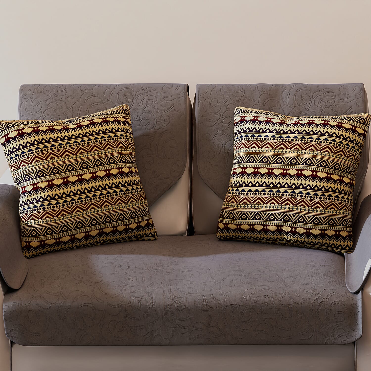 Set of 2 - Turkish Kilim Pattern Cushion Covers - Yellow and Multi