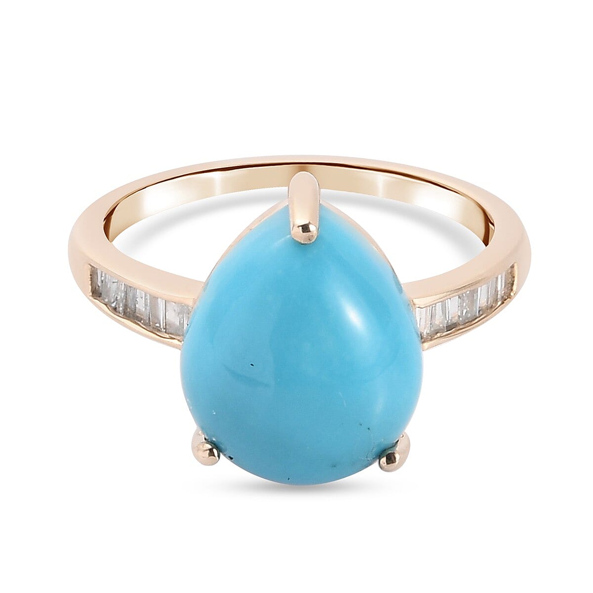 9K Yellow Gold AA Arizona Sleeping Beauty Turquoise and Diamond Ring 4.36 Ct.