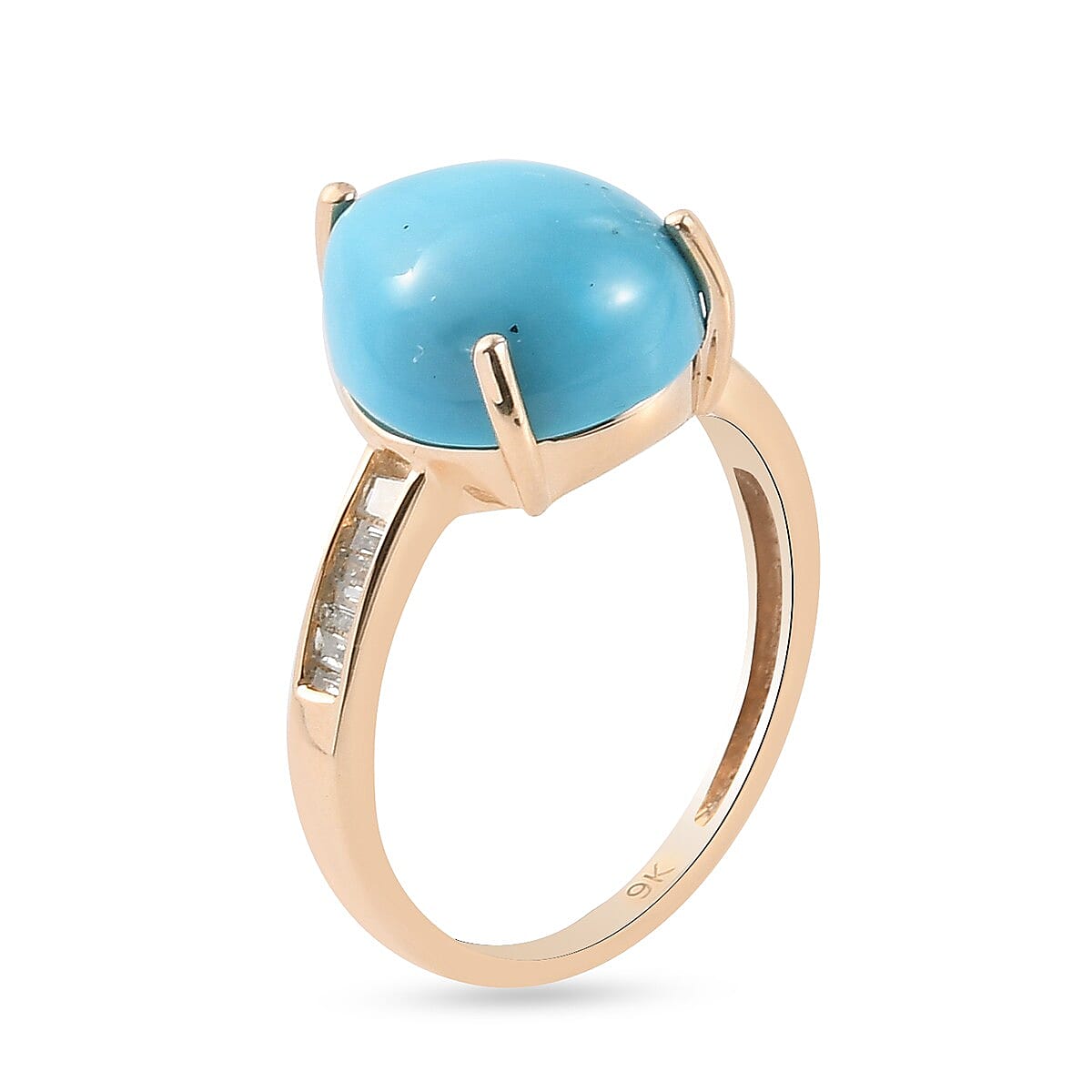 9K Yellow Gold AA Arizona Sleeping Beauty Turquoise and Diamond Ring 4.36 Ct.