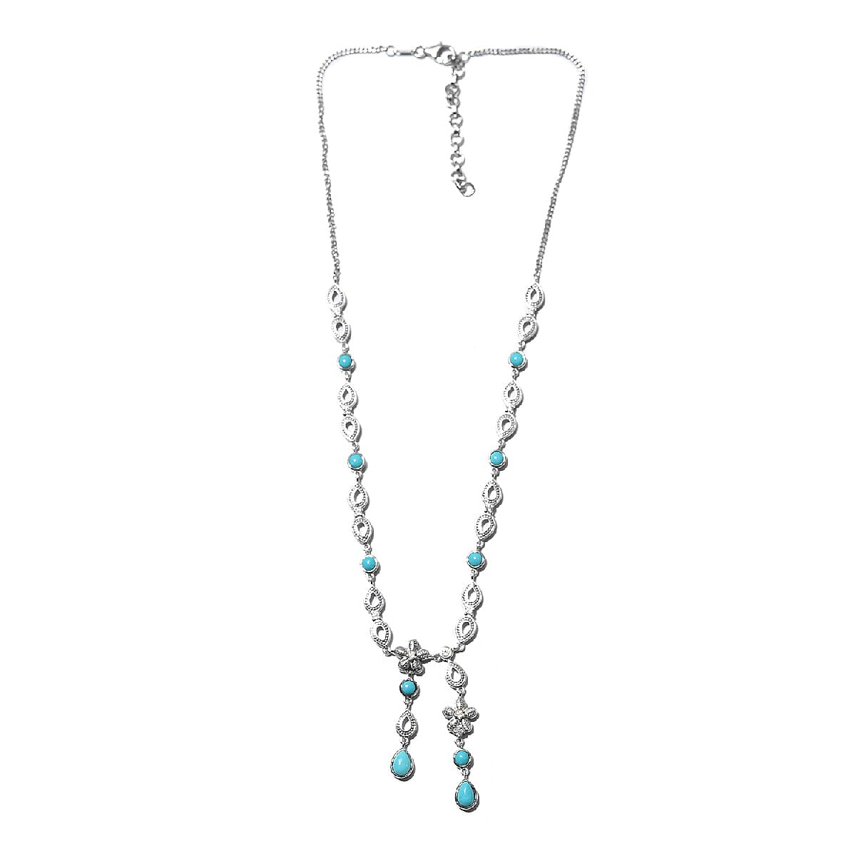 Arizona Sleeping Beauty Turquoise and Natural Cambodian Zircon Necklace (Size 18 with 2 inch Extender) in Platinum Overlay Sterling Silver 4.26 Ct, Silver Wt. 17.83 Gms