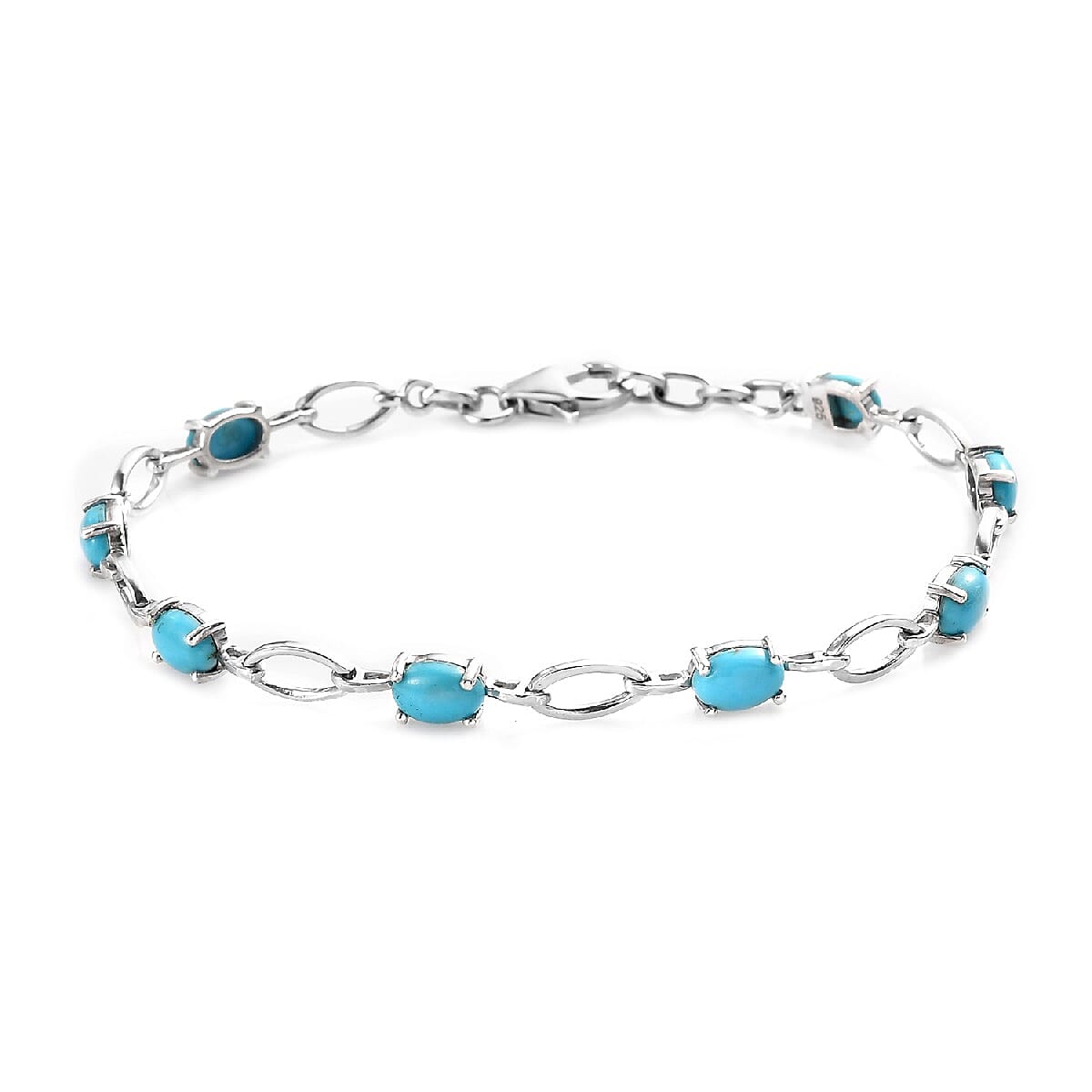 Sleeping Beauty Turquoise Line Bracelet 1 Row (Size - 7) in Platinum Overlay Sterling Silver 3.00 ct  3.000  Ct.