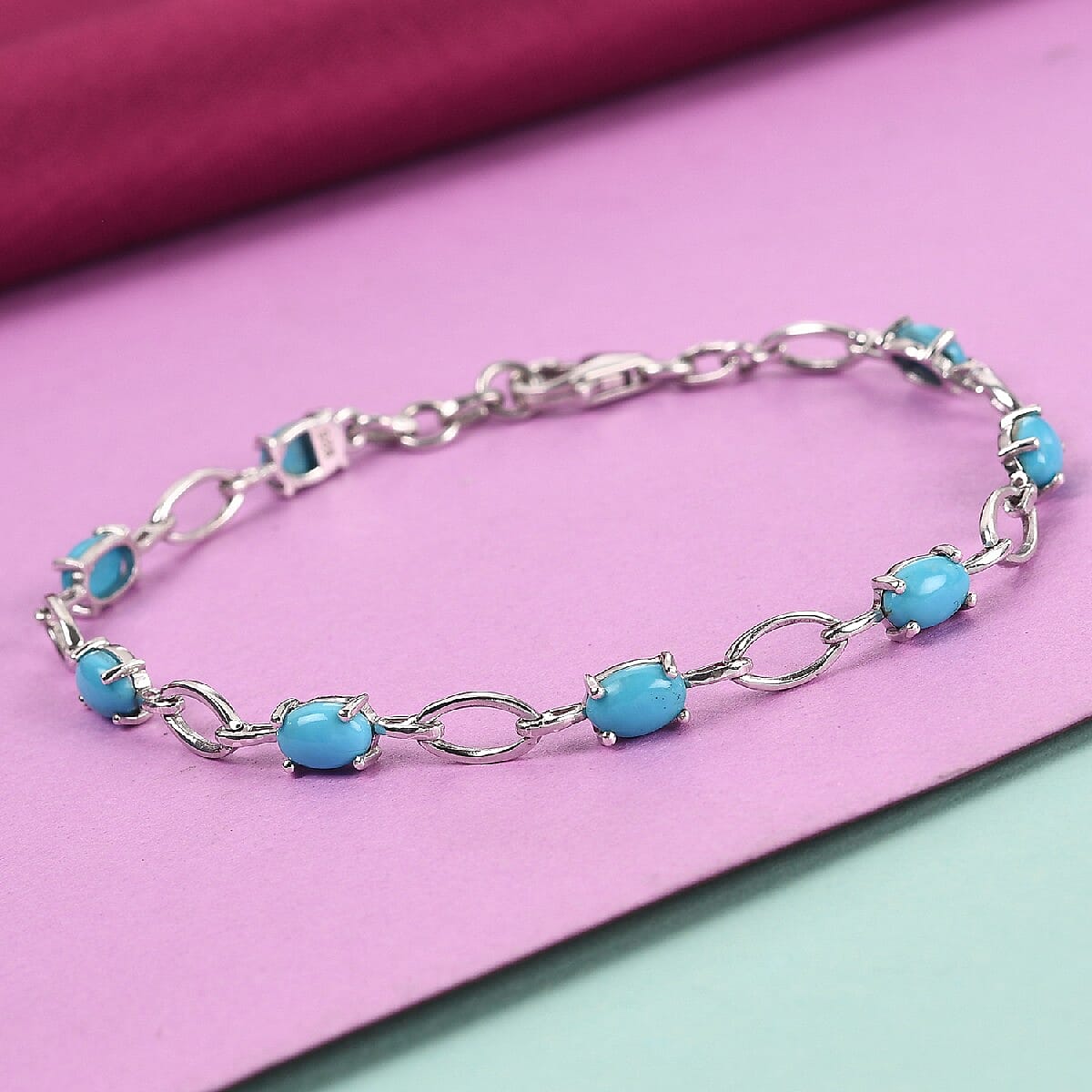 Arizona Sleeping Beauty Turquoise Bracelet (Size 7.5) in Platinum Overlay Sterling Silver 3.520 Ct.