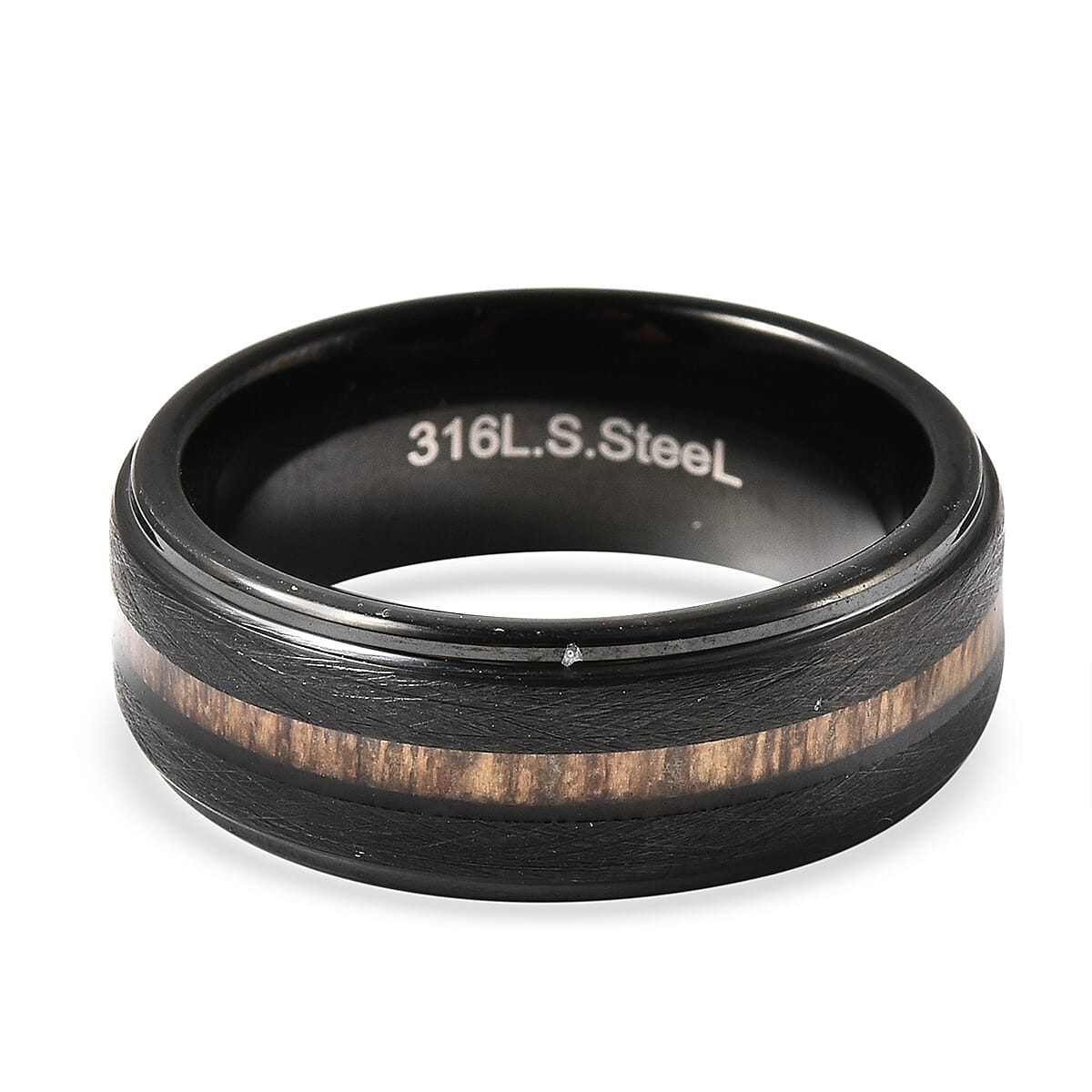 Acacia Wood Tungsten Band Ring in Black Tone
