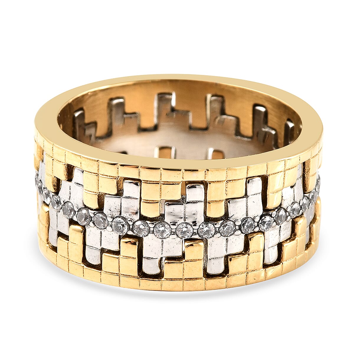 Set of 3 Simulated Diamond Stackable Puzzle Ring in Two Tone