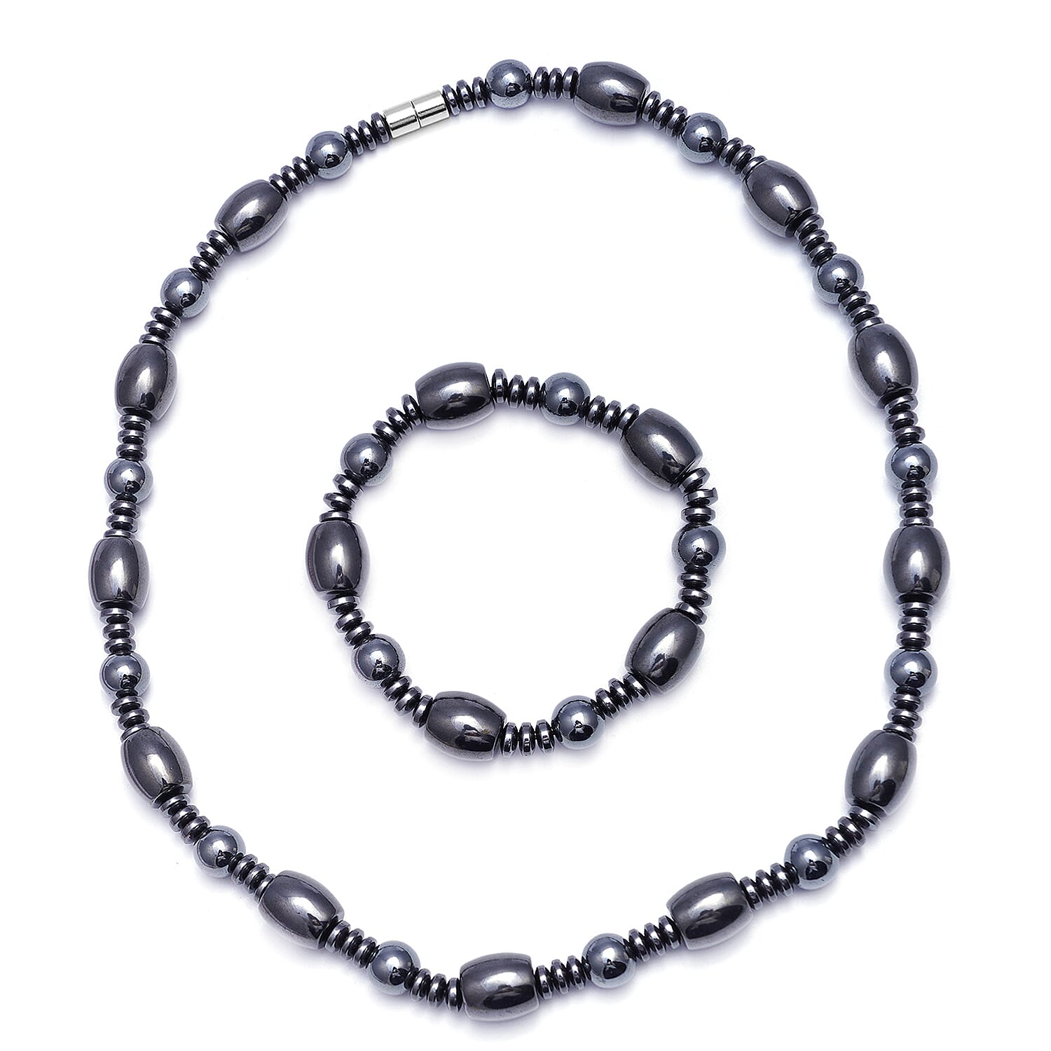 2 Piece Set - Hematite Necklace (Size 20) with Magnetic Lock and Stretchable Bracelet (Size 7.5) 712.500 Ct.