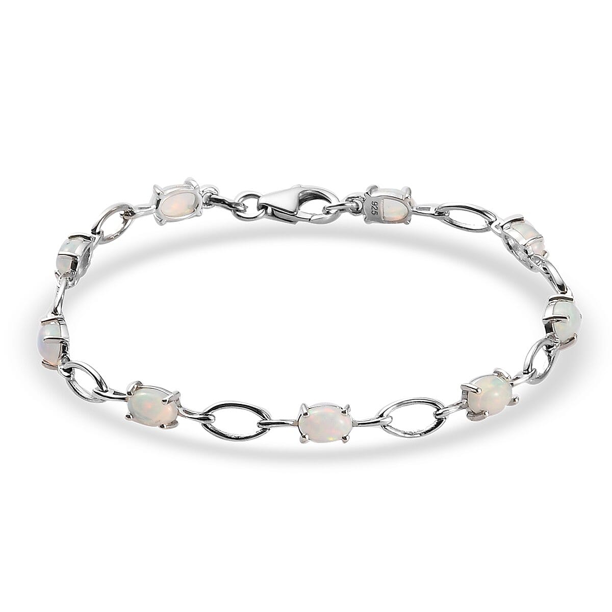 AAA Wegel Tena Opal Link Bracelet (Size 7) in Platinum Overlay Sterling Silver 2.790 Ct.