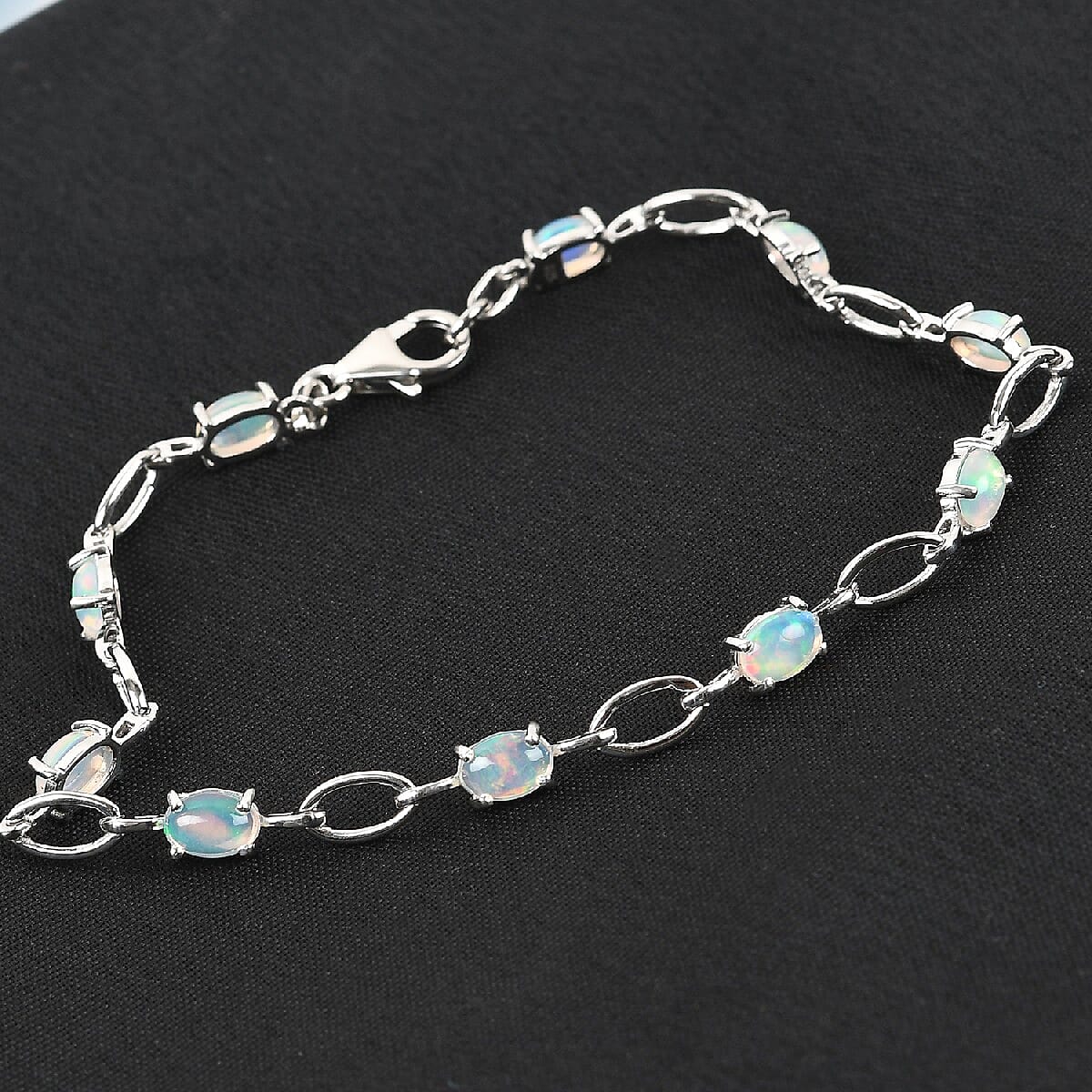 AAA Wegel Tena Opal Link Bracelet (Size 7) in Platinum Overlay Sterling Silver 2.790 Ct.