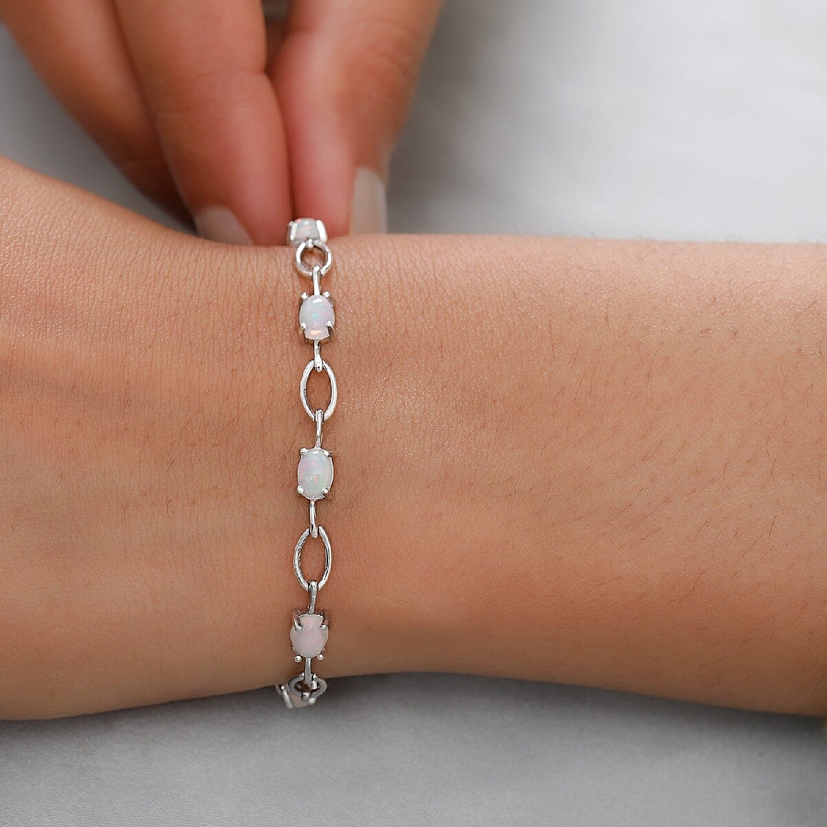 AAA Wegel Tena Opal Link Bracelet (Size 7) in Platinum Overlay Sterling Silver 2.790 Ct.