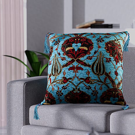 Set of 2 - Turkish Closeout Ottoman Cushion Covers with Zipper Closure (Size 44x42 cm) - Turquoise & Multi