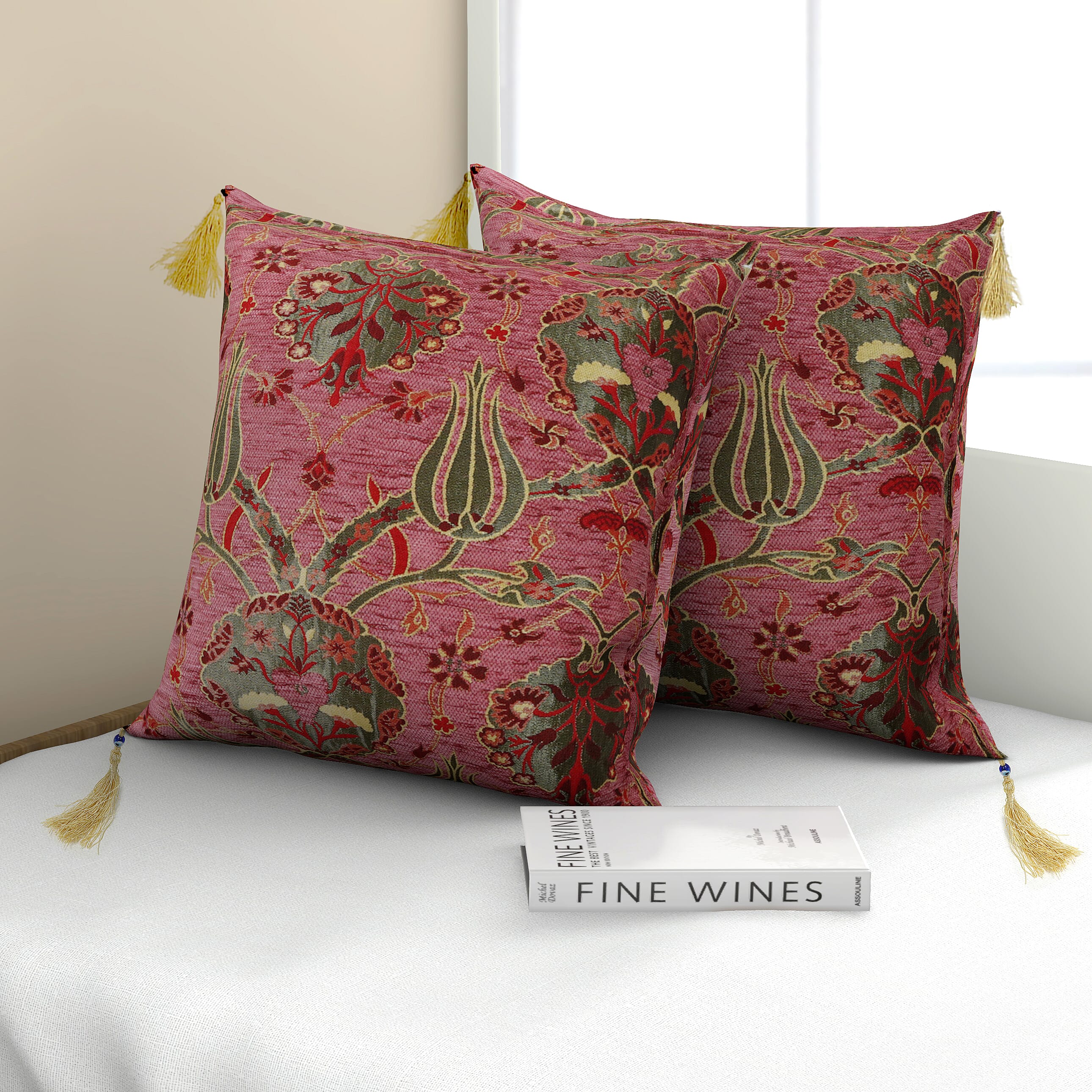 Set of 2 -  Turkish Handmade Cushion Covers with Zipper Closure (Size 45.72x45.72 cm) - Red